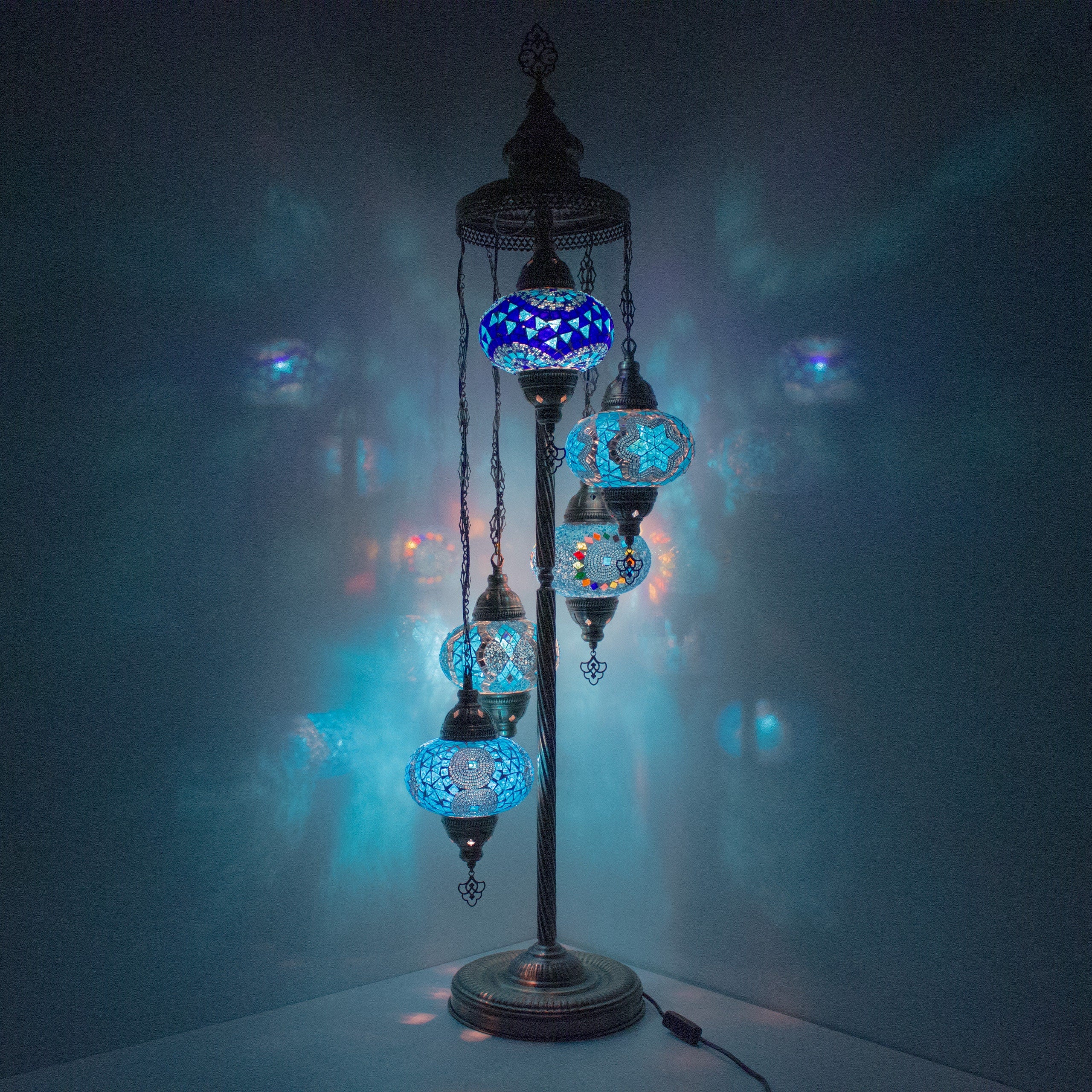 MoslandHome Handmade Turkish Mosaic Floor Lamp 5 Globe Corner 51in