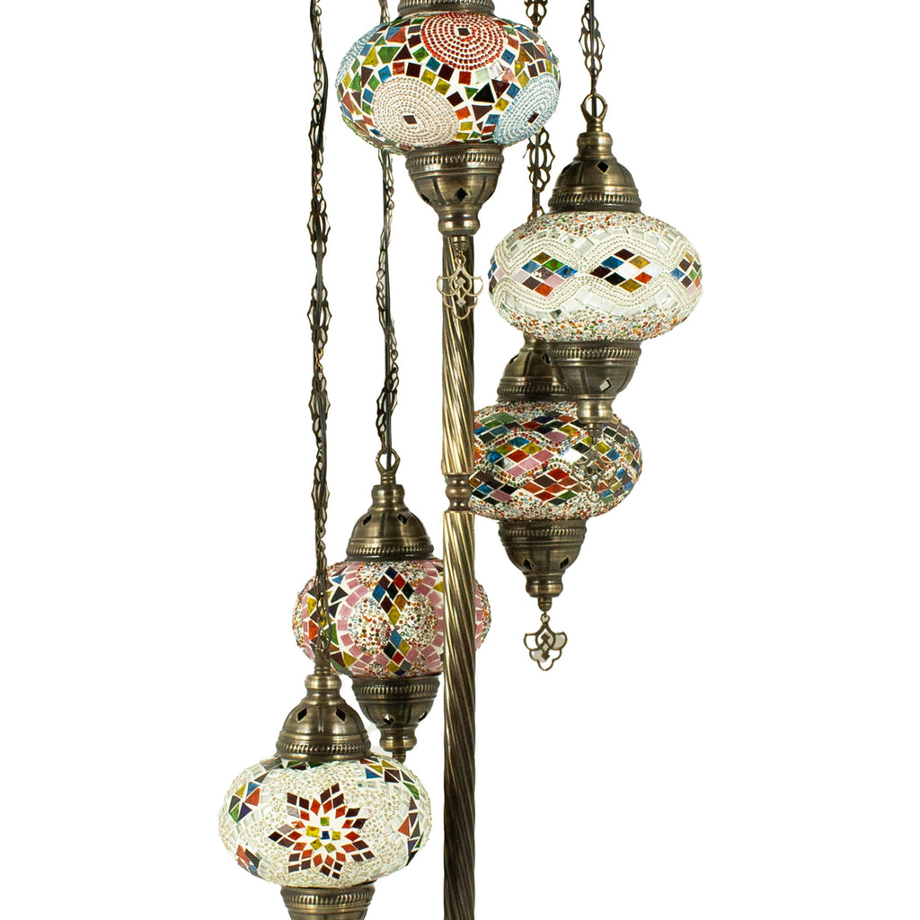 MoslandHome Handmade Turkish Mosaic Floor Lamp 5 Globe Corner