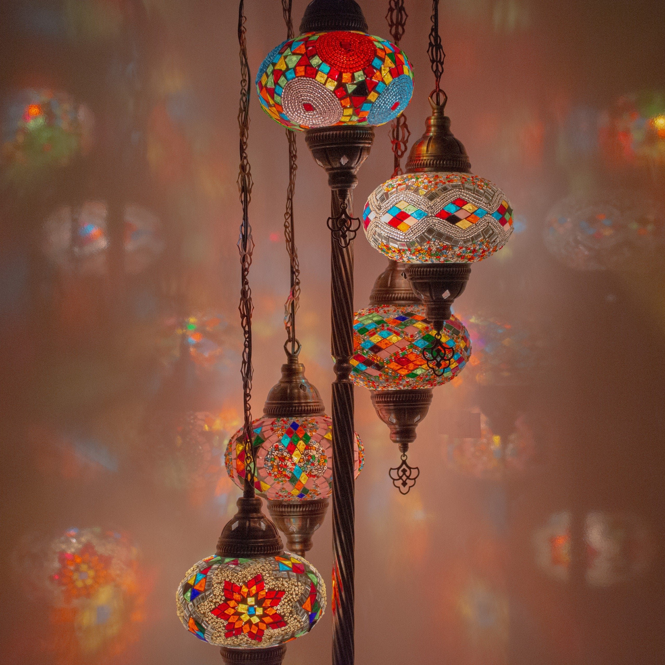 MoslandHome Handmade Turkish Mosaic Floor Lamp 5 Globe Corner