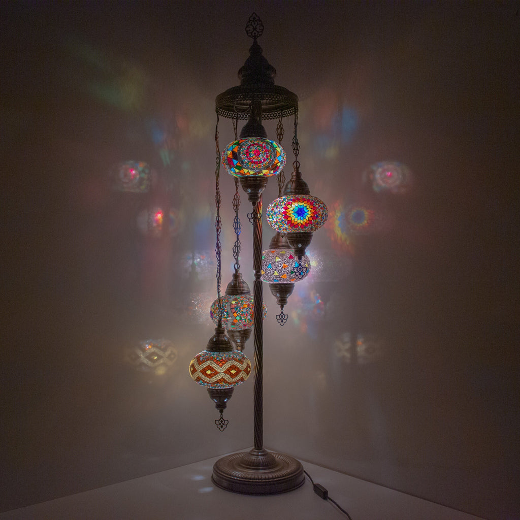 MoslandHome Handmade Turkish Mosaic Floor Lamp 5 Globe Corner