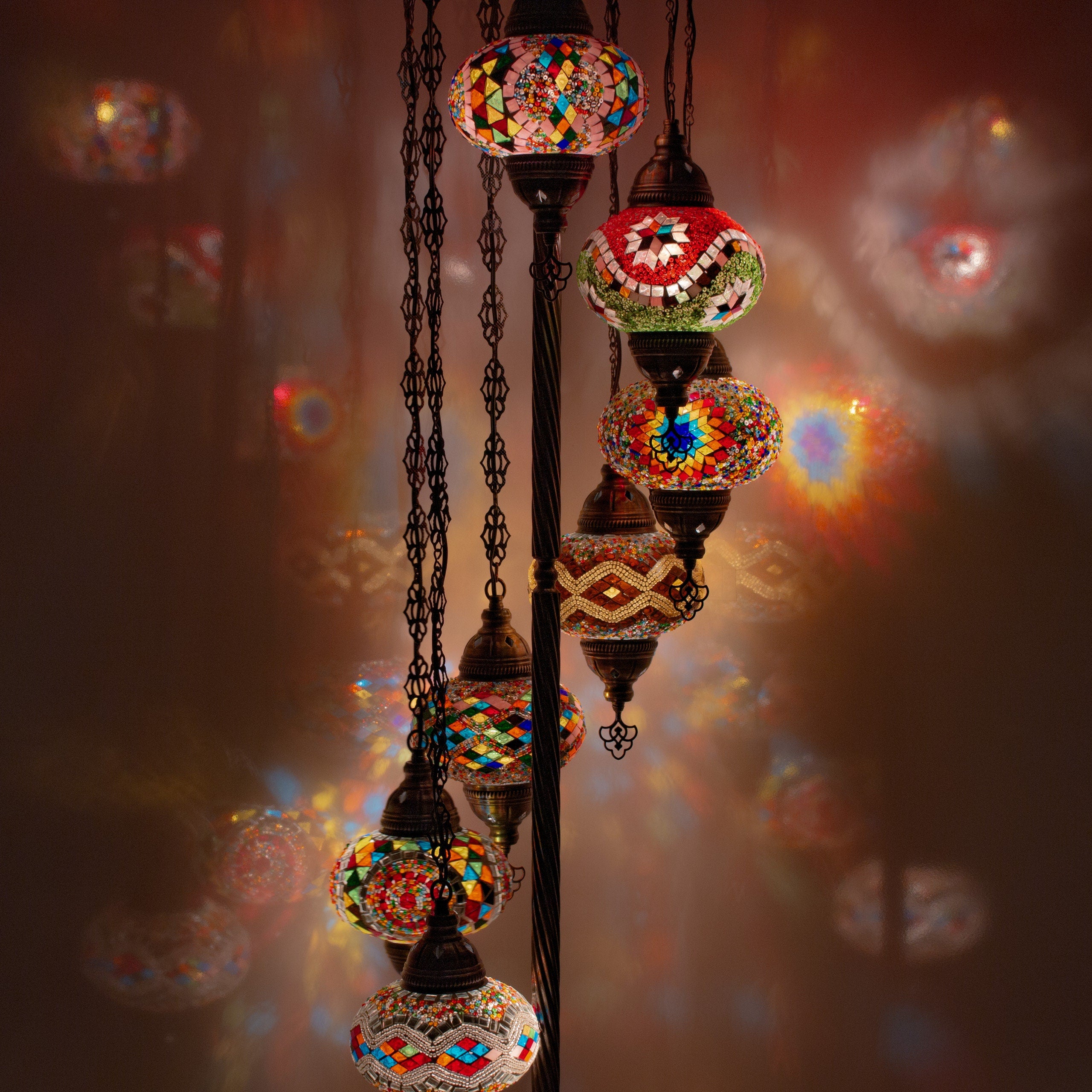 MoslandHome Handmade Turkish Mosaic Floor Lamp 7 Globe Moroccan