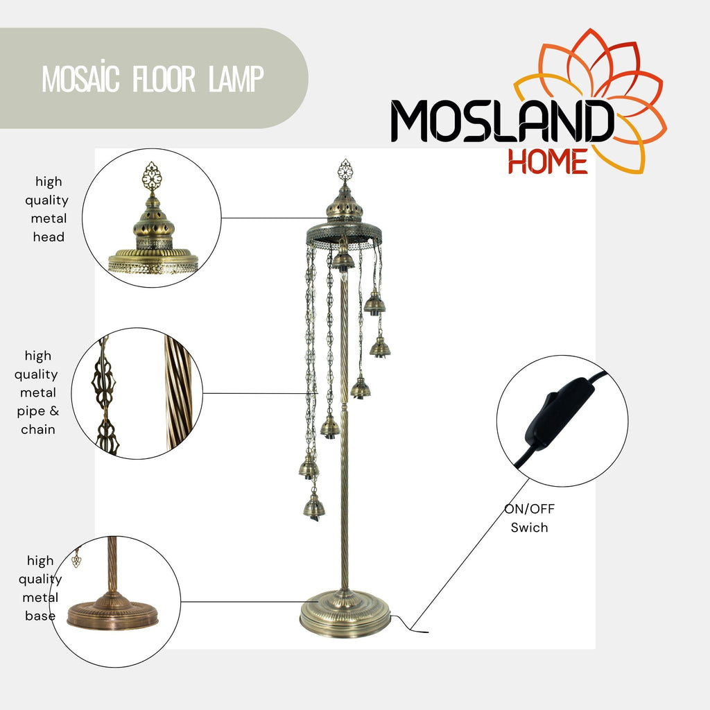 MoslandHome Handmade Turkish Mosaic Floor Lamp 7 Globe Moroccan