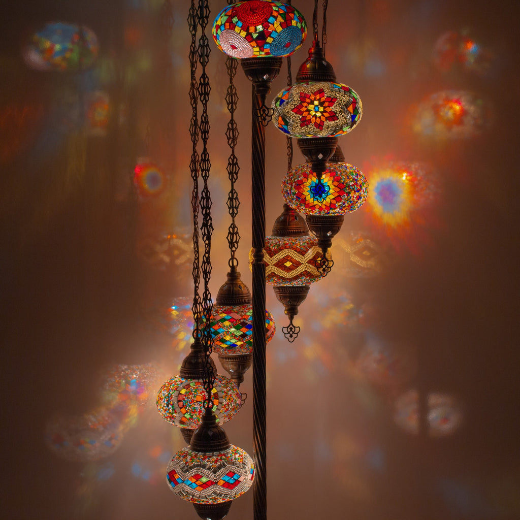 MoslandHome Handmade Turkish Mosaic Floor Lamp 7 Globe
