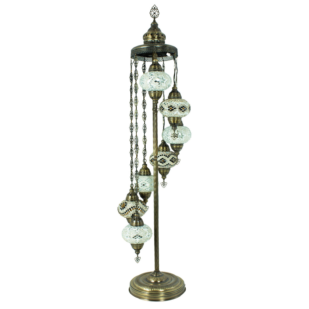MoslandHome Handmade Turkish Mosaic Floor Lamp 7 Globe 62in Antique Brass