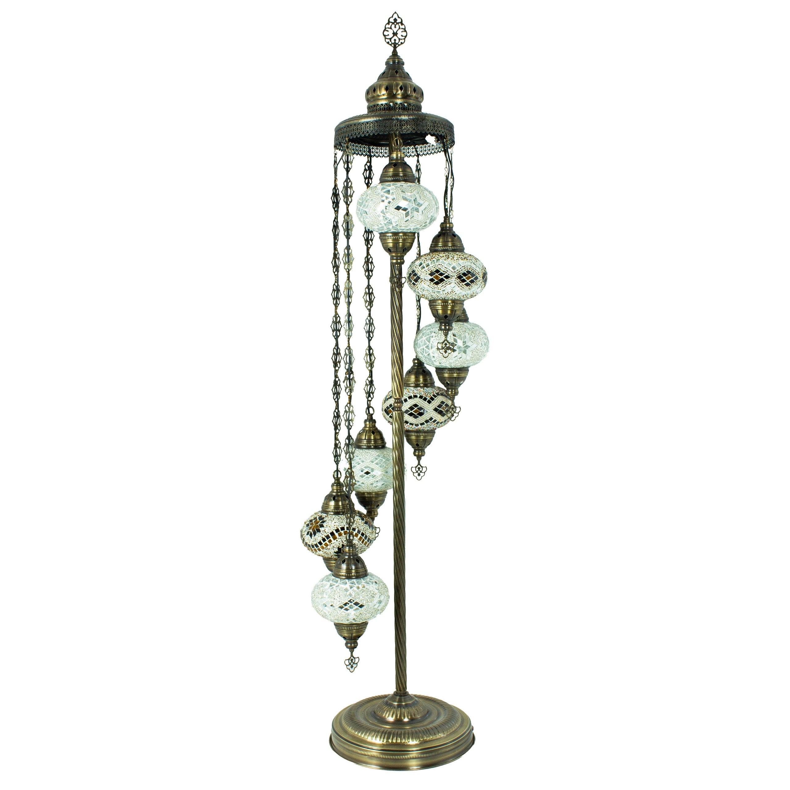 MoslandHome Handmade Turkish Mosaic Floor Lamp 7 Globe 62in Antique Brass