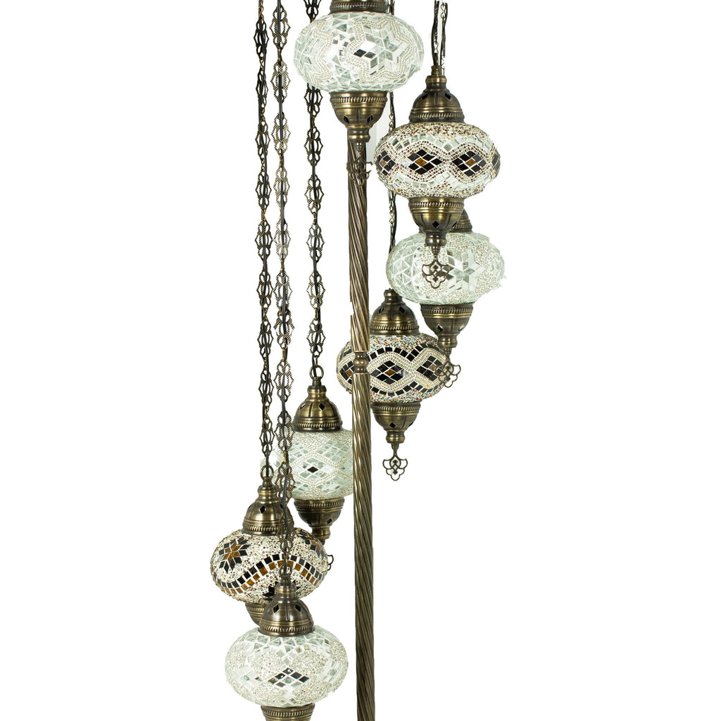 MoslandHome Handmade Turkish Mosaic Floor Lamp 7 Globe 62in Antique Brass