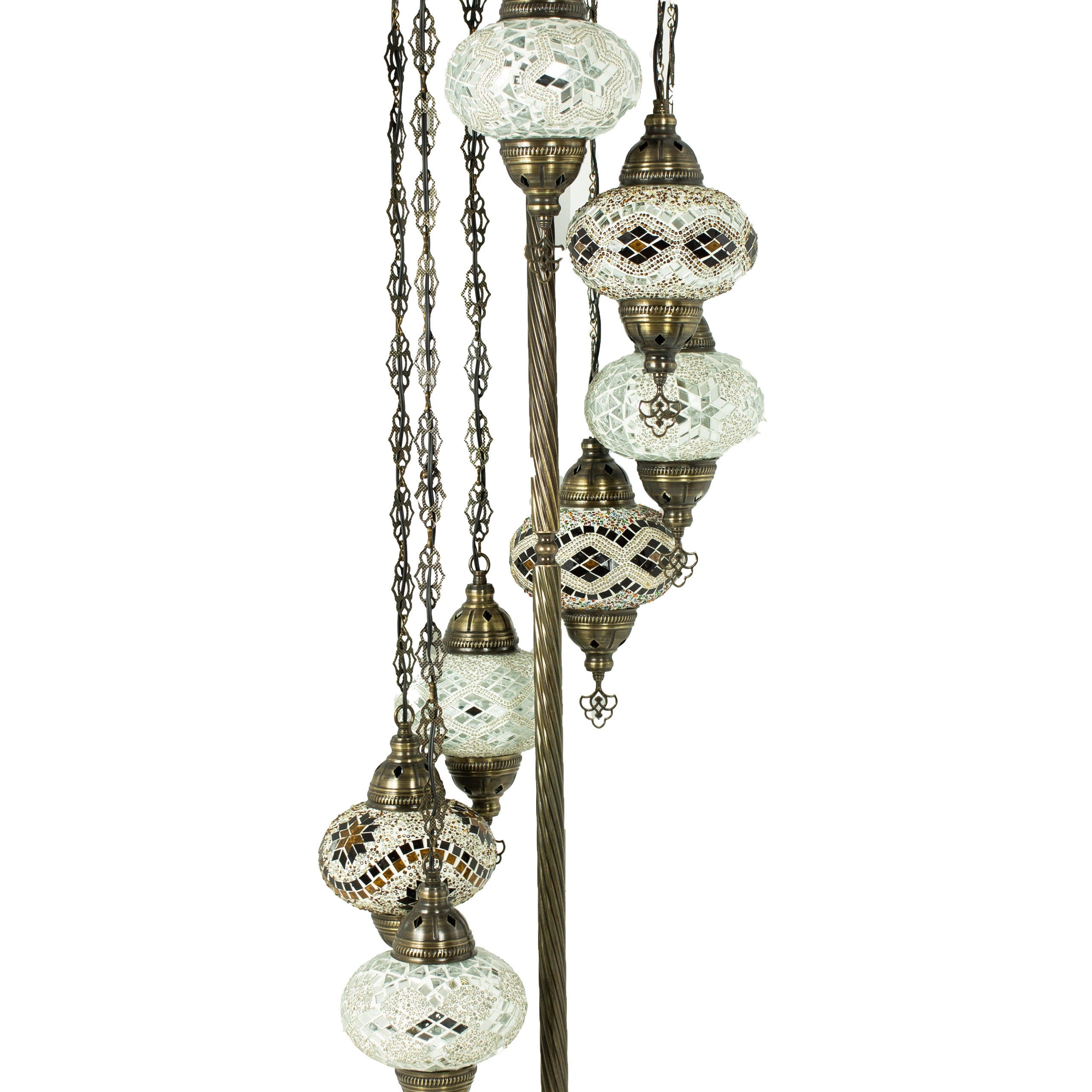 MoslandHome Handmade Turkish Mosaic Floor Lamp 7 Globe 62in Antique Brass
