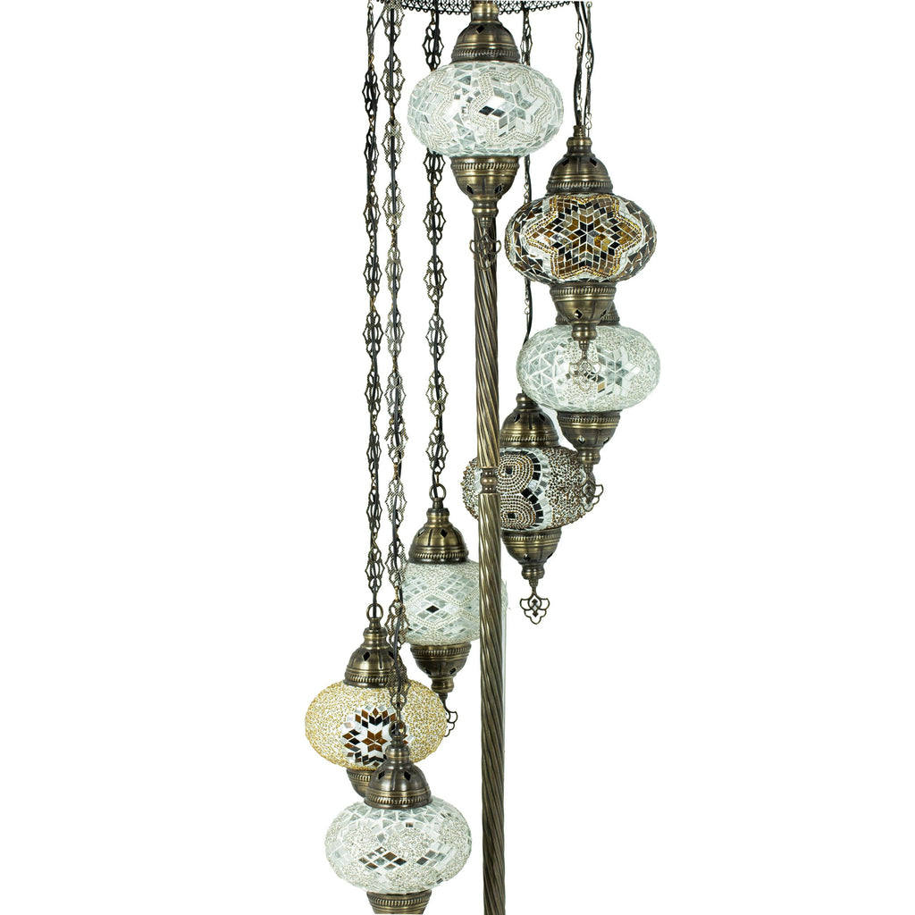 MoslandHome Handmade Turkish Mosaic Floor Lamp with 7 Globe Shades