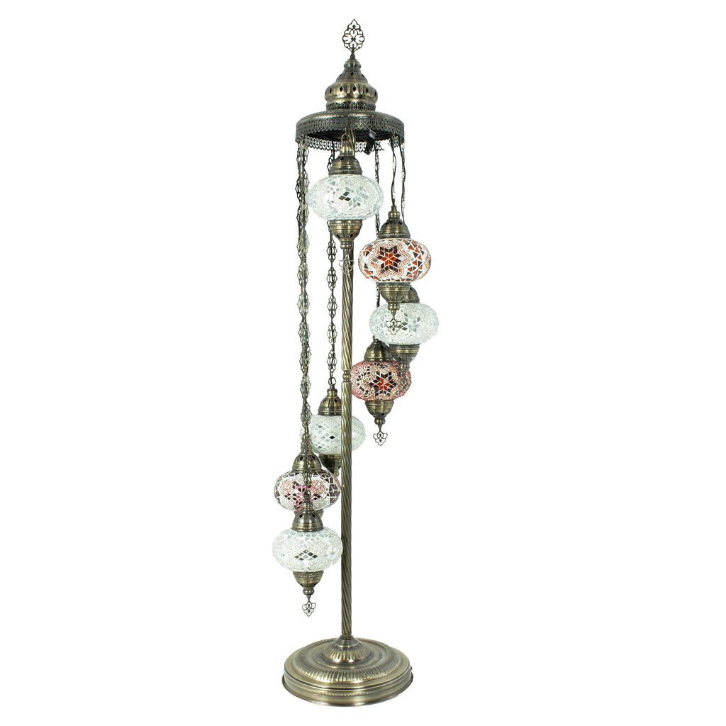 MoslandHome Handmade Turkish Mosaic Floor Lamp 7 Globe 62in Antique Brass