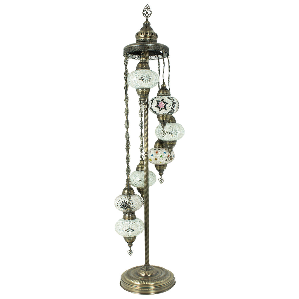 MoslandHome Handmade Turkish Mosaic 7-Globe Floor Lamp Antique Brass