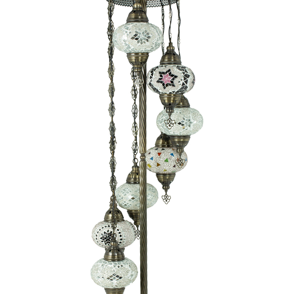 MoslandHome Handmade Turkish Mosaic 7-Globe Floor Lamp Antique Brass