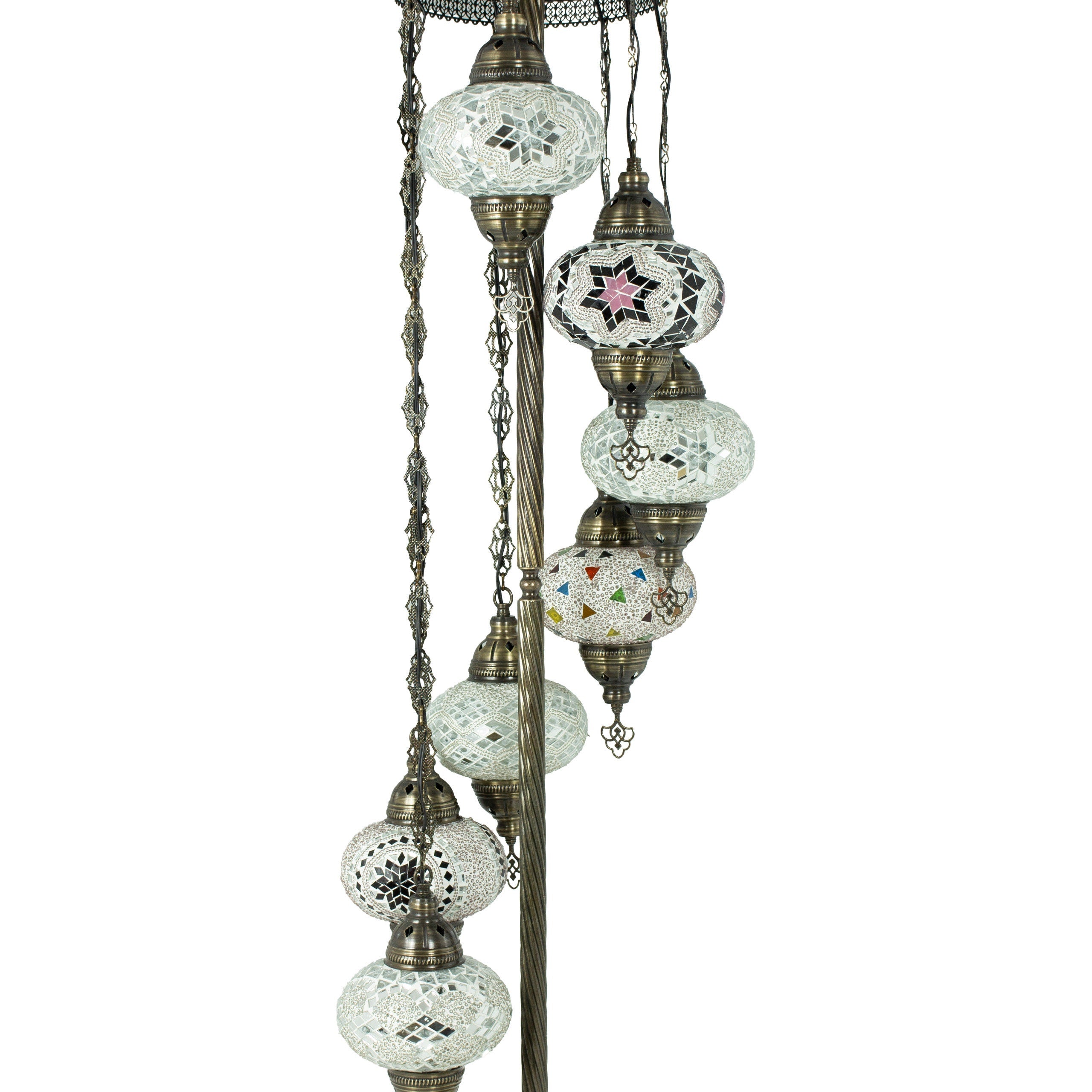 MoslandHome Handmade Turkish Mosaic 7-Globe Floor Lamp Antique Brass