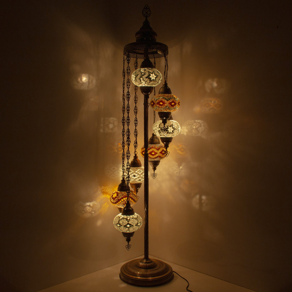 MoslandHome Handmade Turkish Mosaic Floor Lamp 7 Globe Moroccan