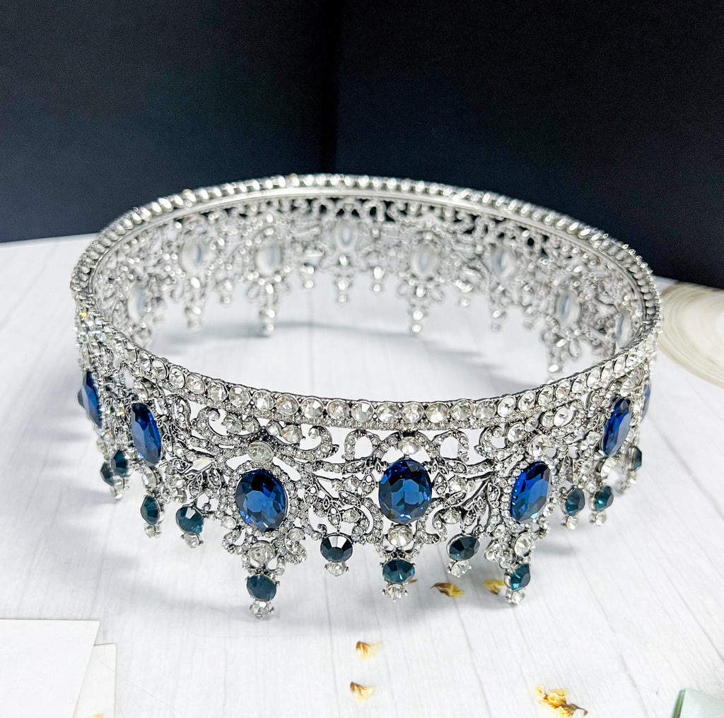 HappyJewelryWorld Royal King Blue Crystal Crown