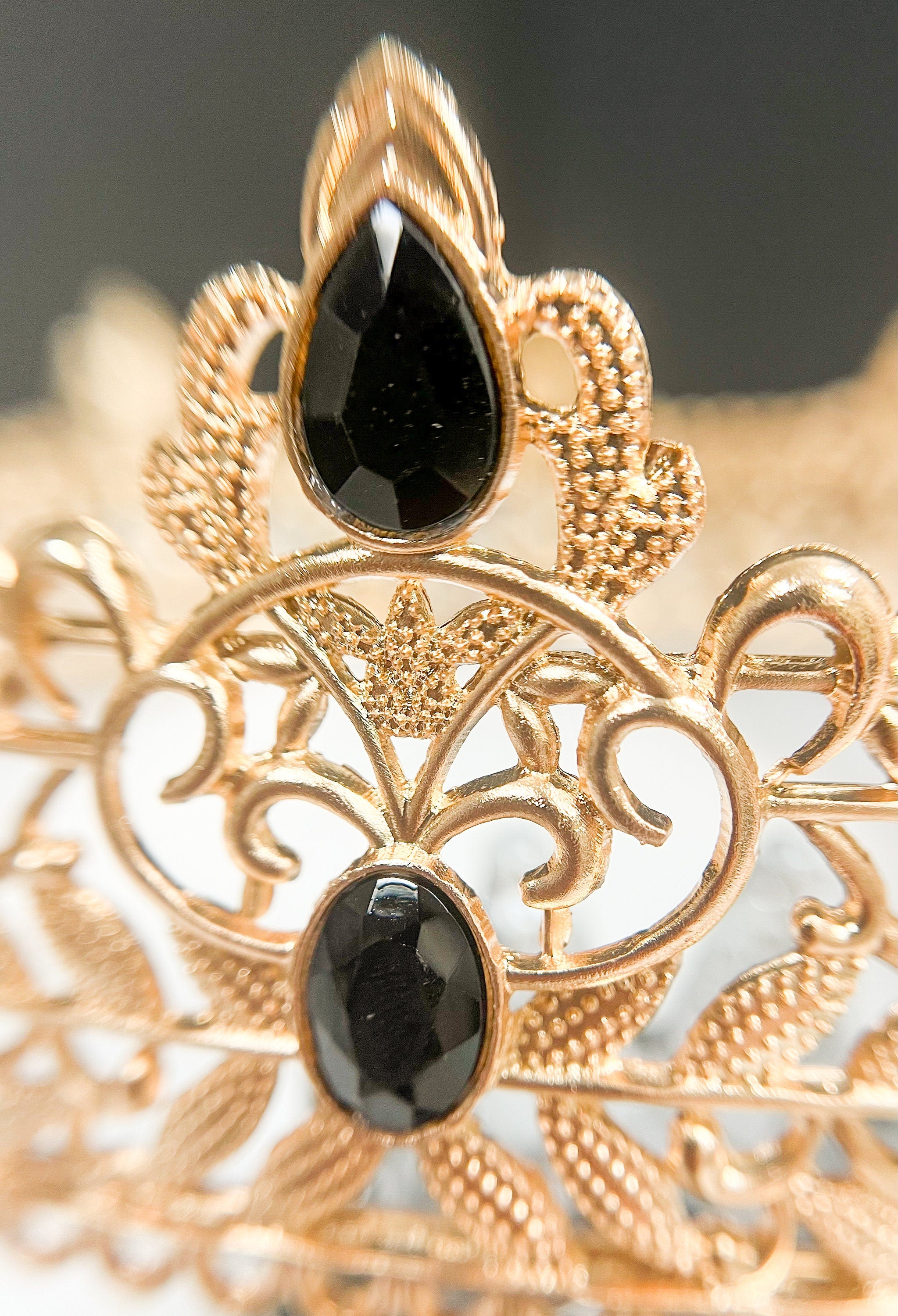 Royal King Crown for Men XL Full Round Gold Black Crystal