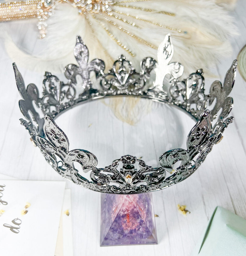 HappyJewelryWorld Fleur De Lis Royal Crown Rhinestone Crystal Tiara