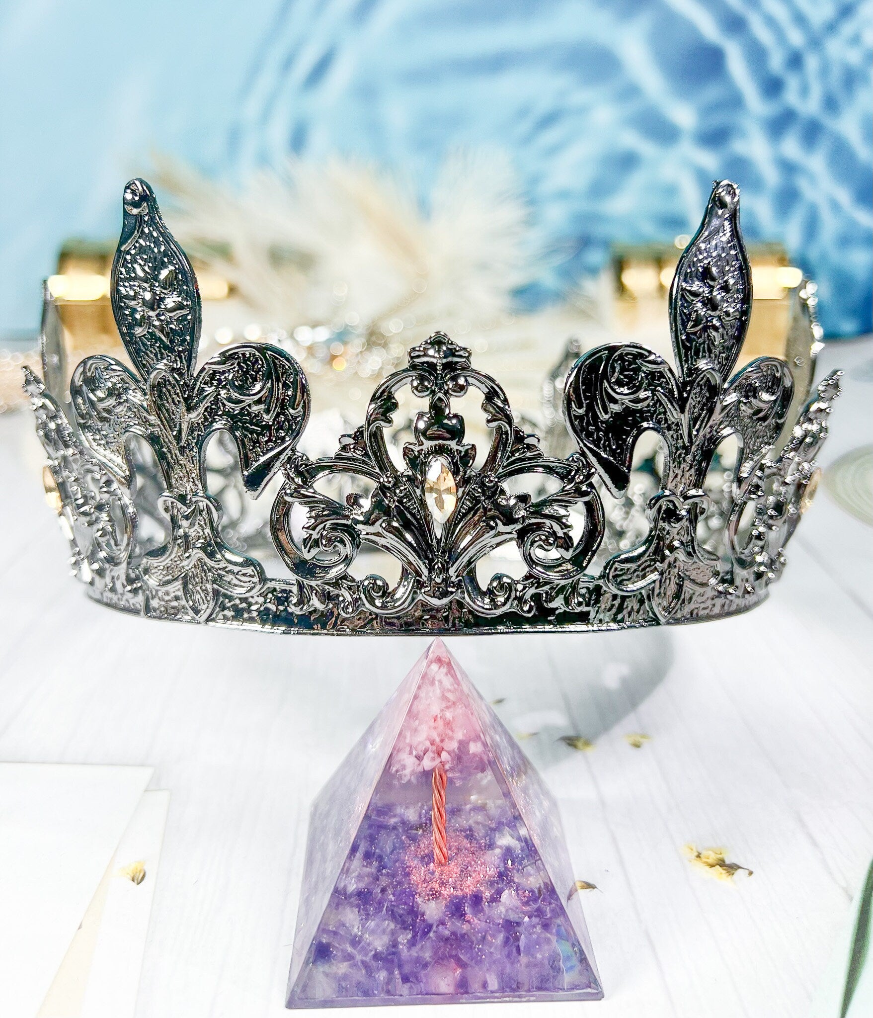 HappyJewelryWorld Fleur De Lis Royal Crown Rhinestone Crystal Tiara