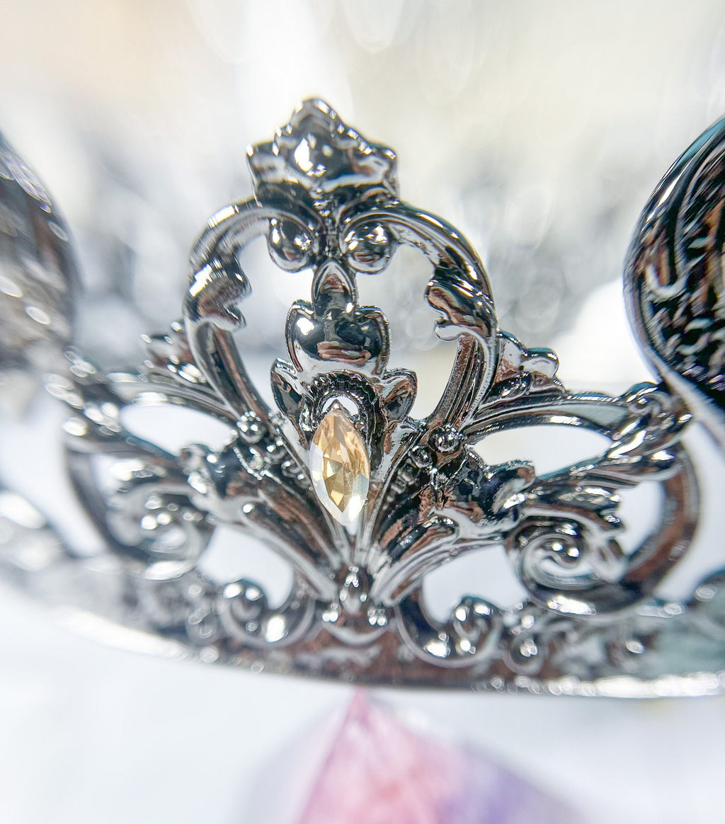 HappyJewelryWorld Fleur De Lis Royal Crown Rhinestone Crystal Tiara