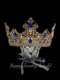 HappyJewelryWorld Gold Lion King Crown 23in Blue Crystal