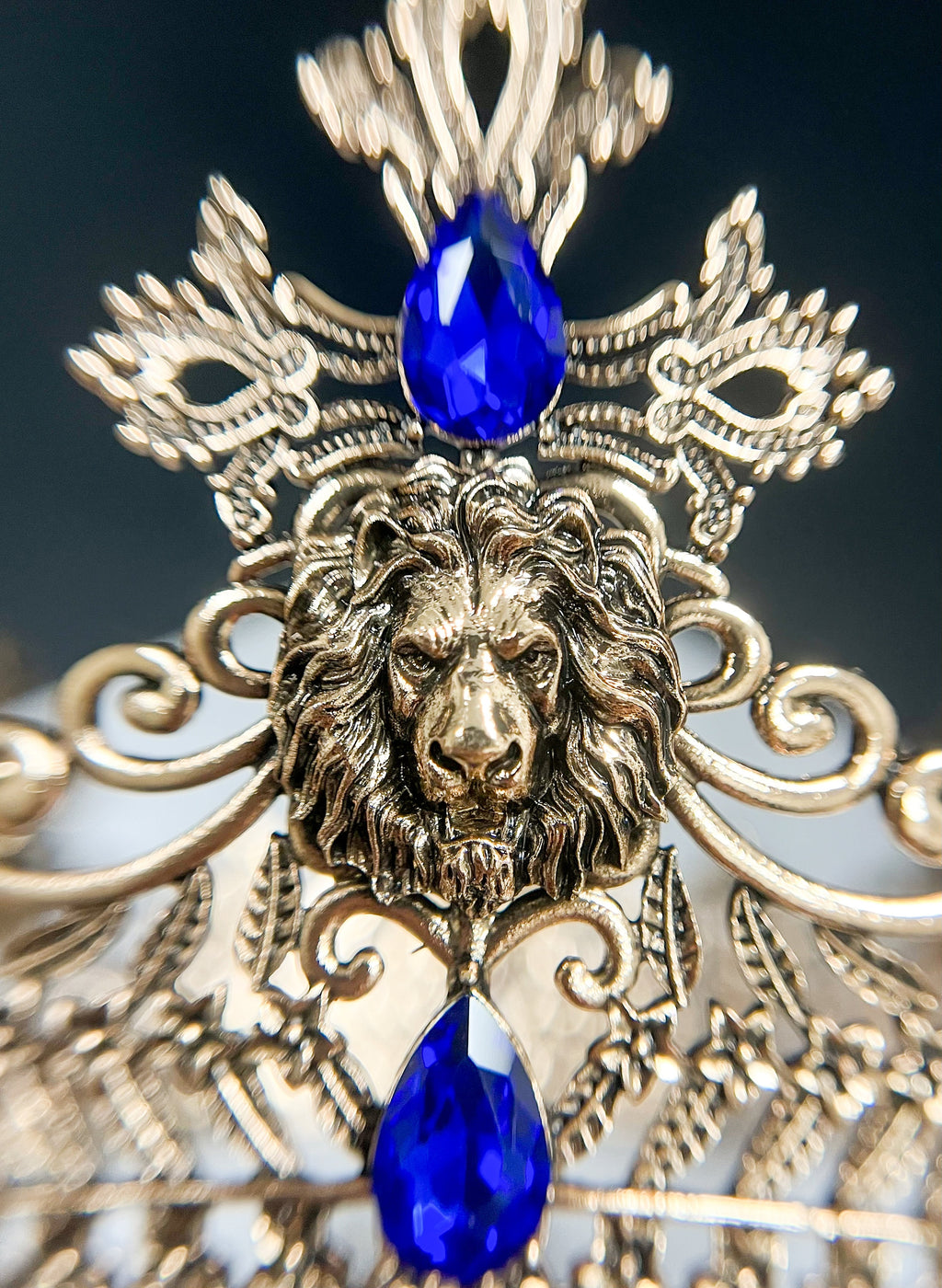 HappyJewelryWorld Gold Lion King Crown 23in Blue Crystal