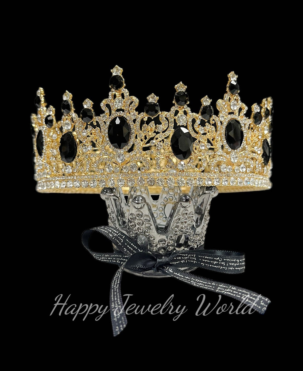 Royal King Black Rhinestone Men's Crown for Wedding Costume Cosplay
