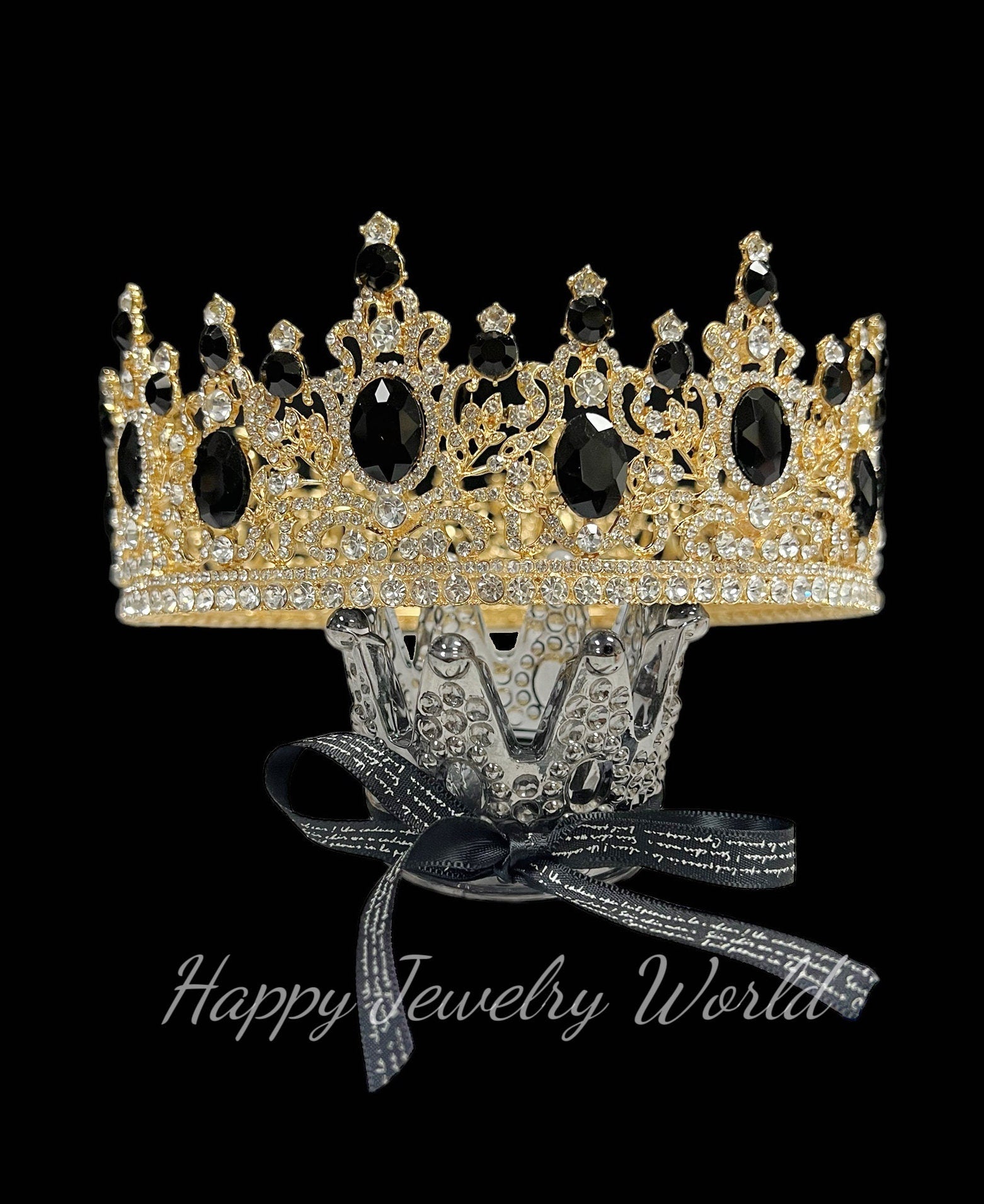 Royal King Black Rhinestone Men's Crown for Wedding Costume Cosplay