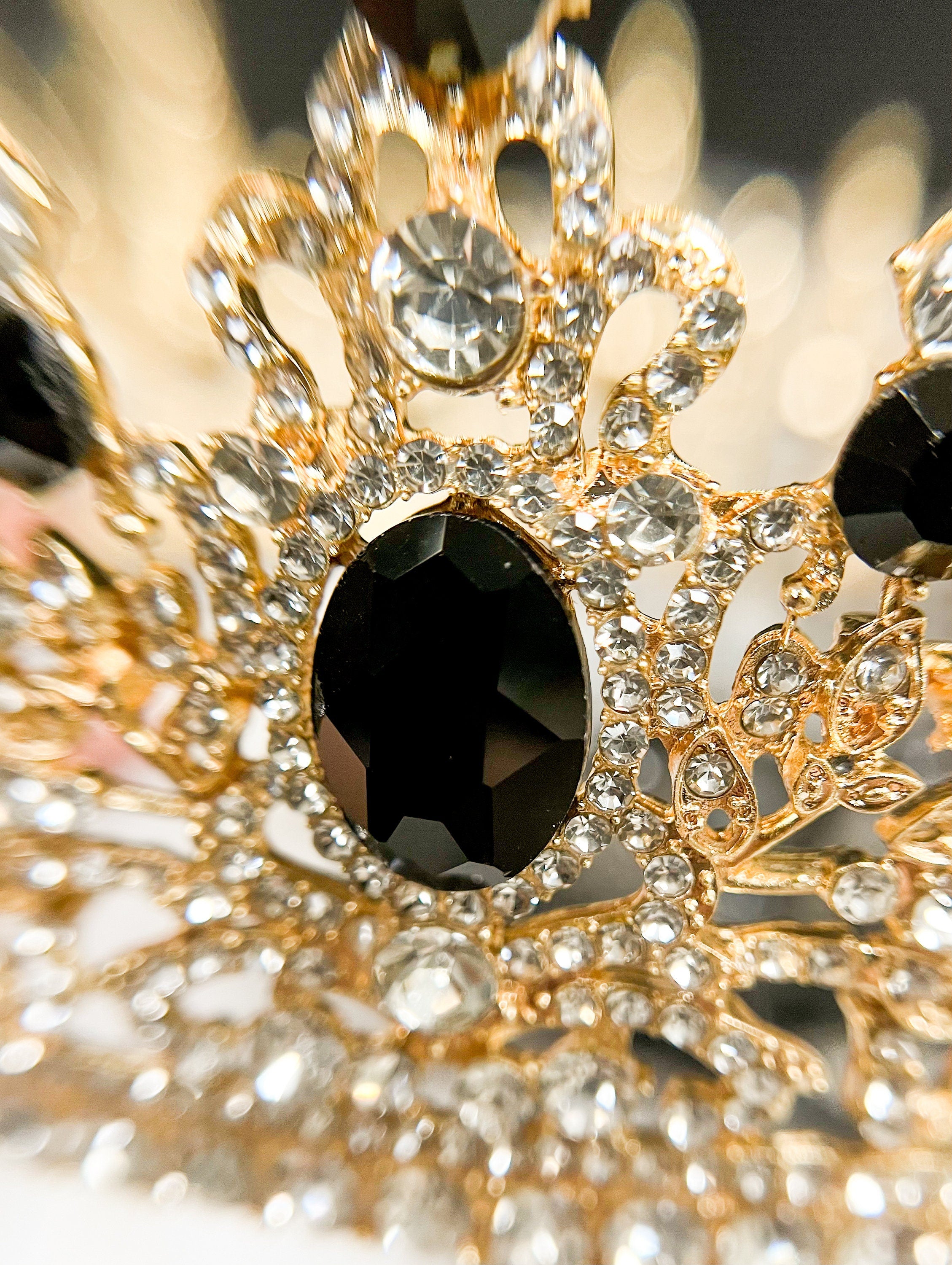 Royal King Black Rhinestone Men's Crown for Wedding Costume Cosplay