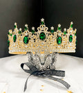 HappyJewelryWorld Royal King Crown For Men Green Crystal Extra Large