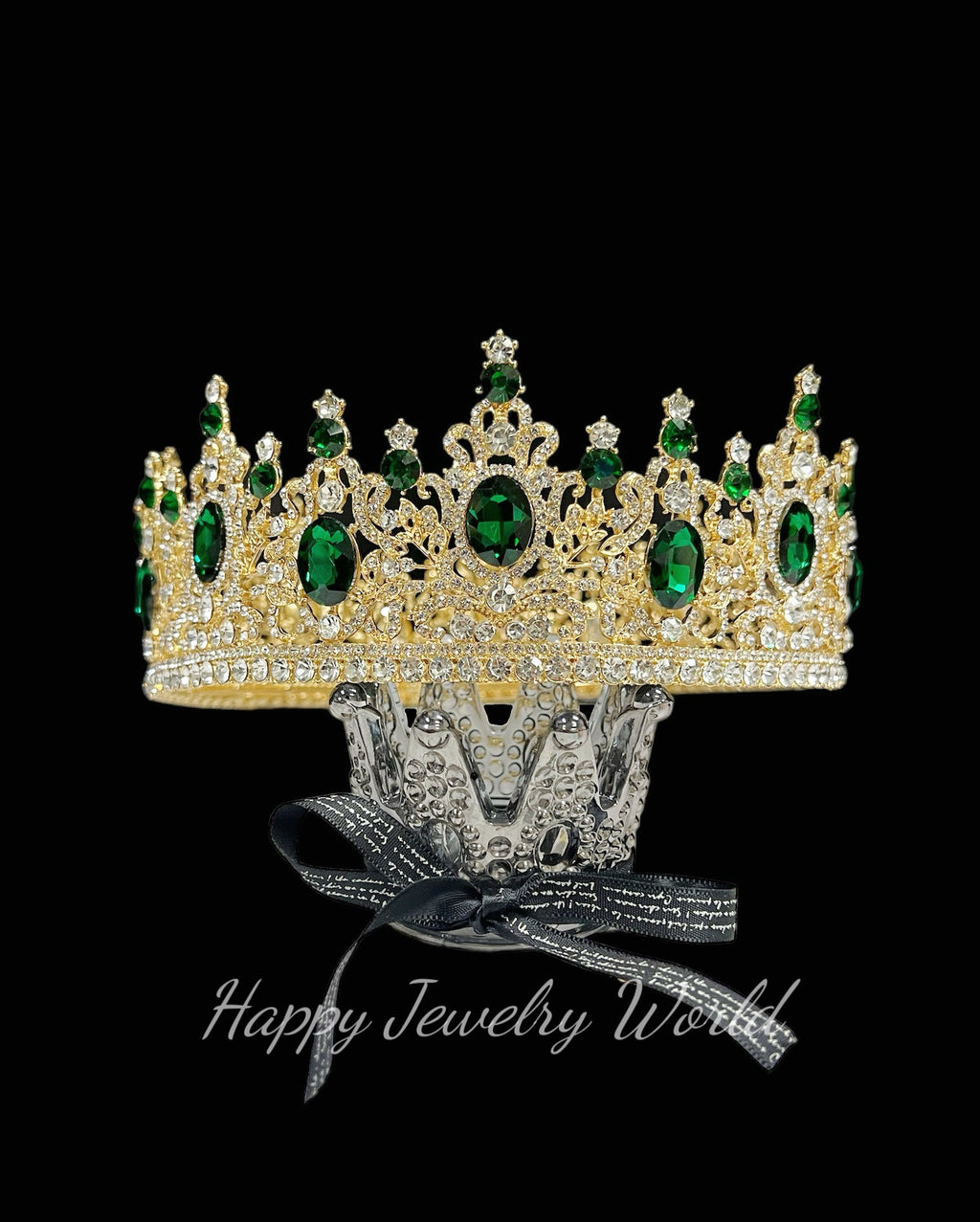 HappyJewelryWorld Royal King Crown For Men Green Crystal Extra Large