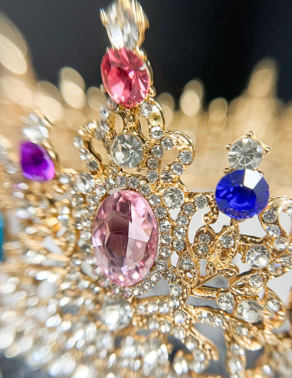 HappyJewelryWorld Rainbow Crystal King Crown Gold-Plated Tiara 8in