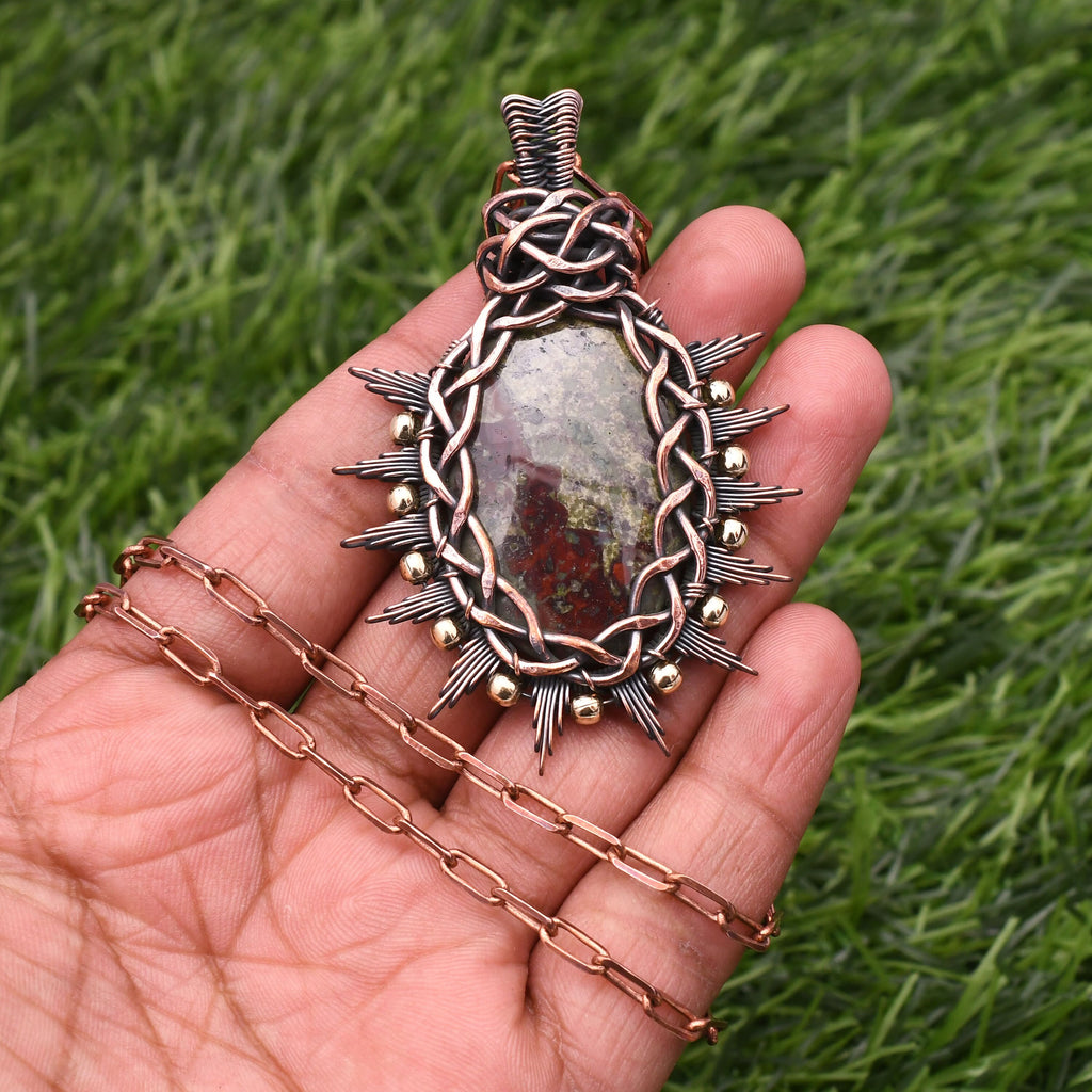 EkkJewels Dragon Blood Jasper Pendant Necklace, Handmade Copper Wire Wrapped