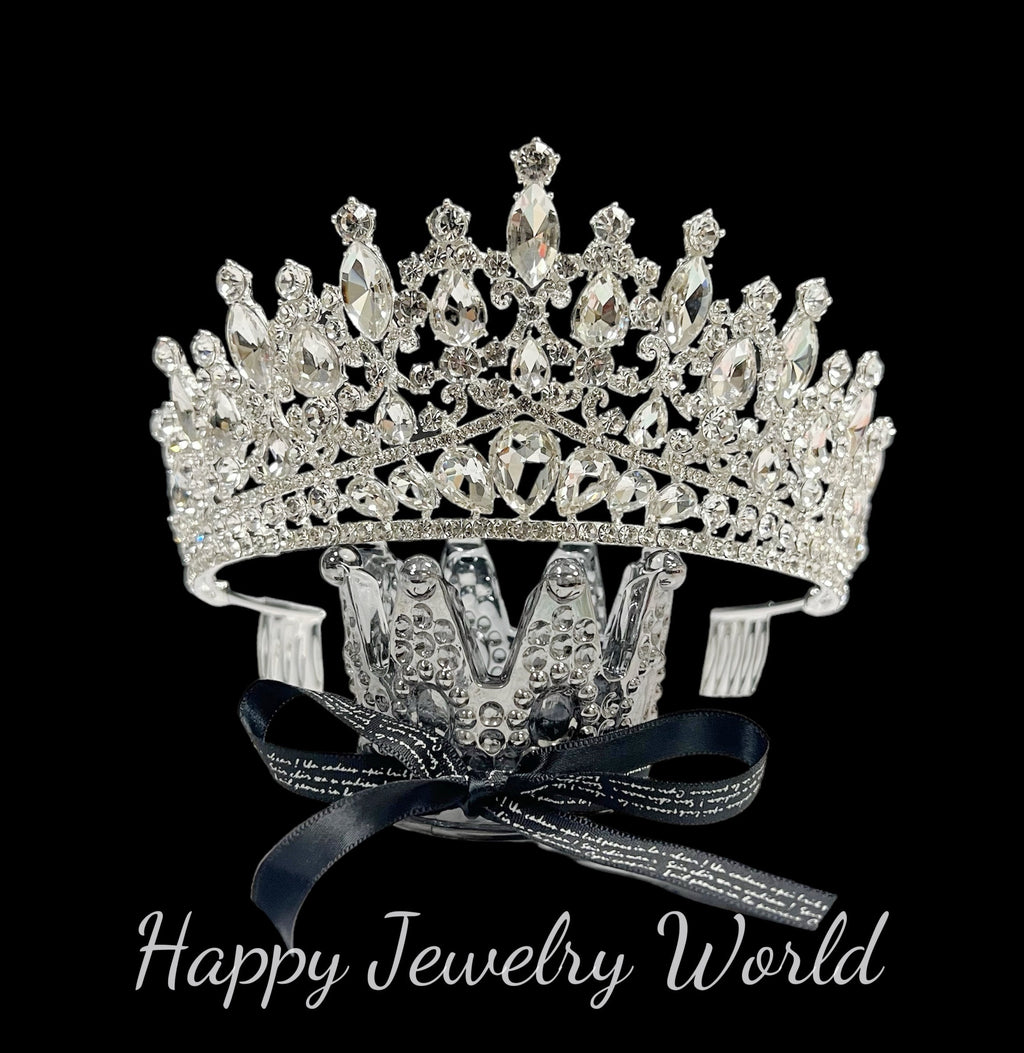 Silver Rhinestone Queen Tiara With Comb Princess Crown Bridal Headpiece