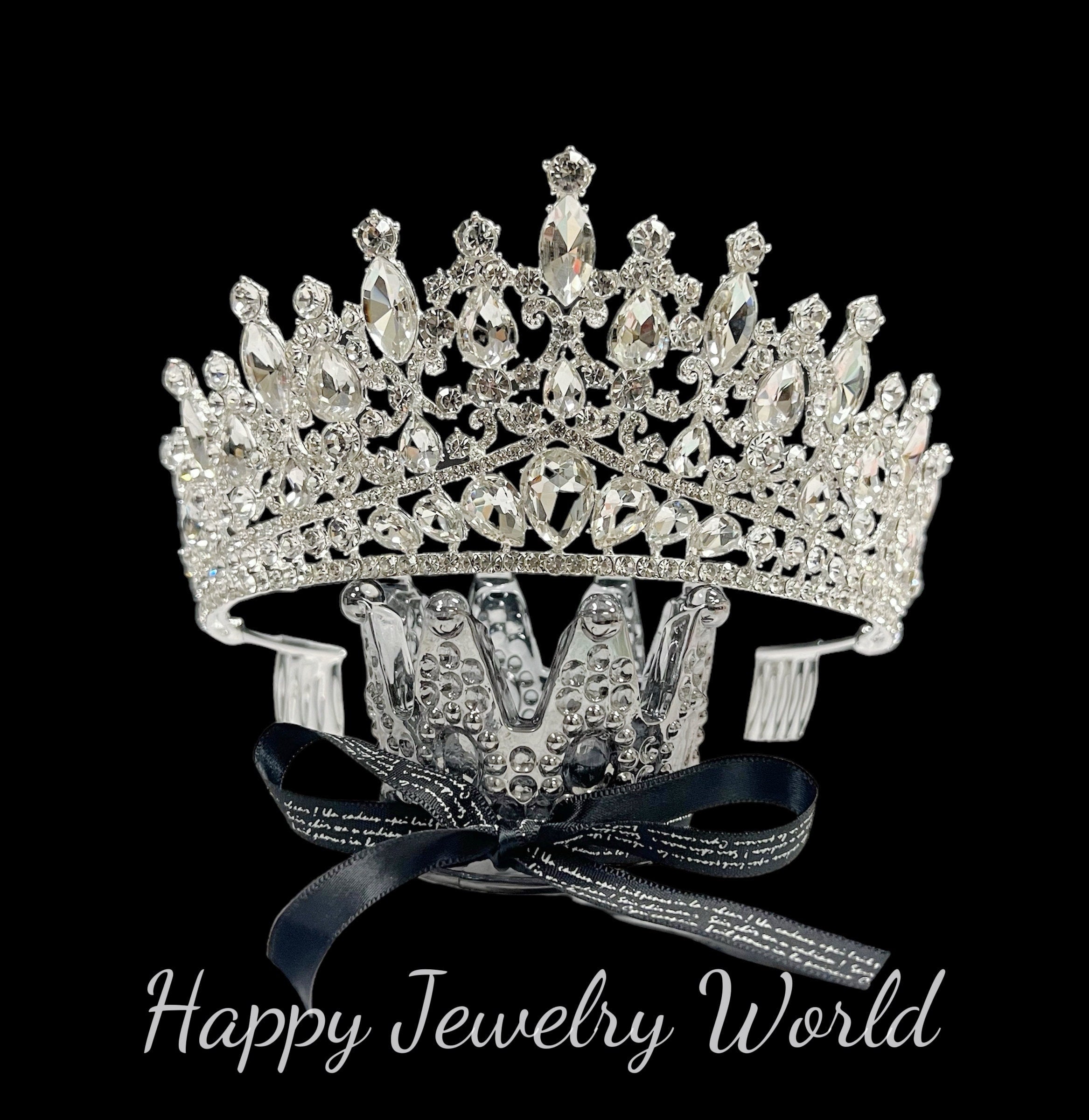 Silver Rhinestone Queen Tiara With Comb Princess Crown Bridal Headpiece