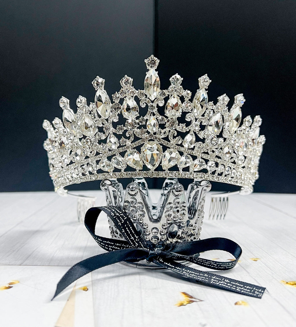 Silver Rhinestone Queen Tiara With Comb Princess Crown Bridal Headpiece