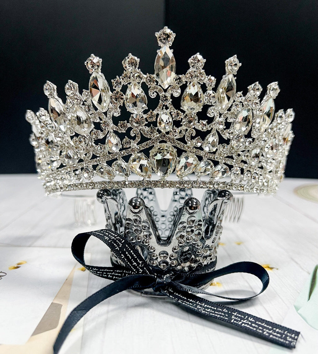Silver Rhinestone Queen Tiara With Comb Princess Crown Bridal Headpiece