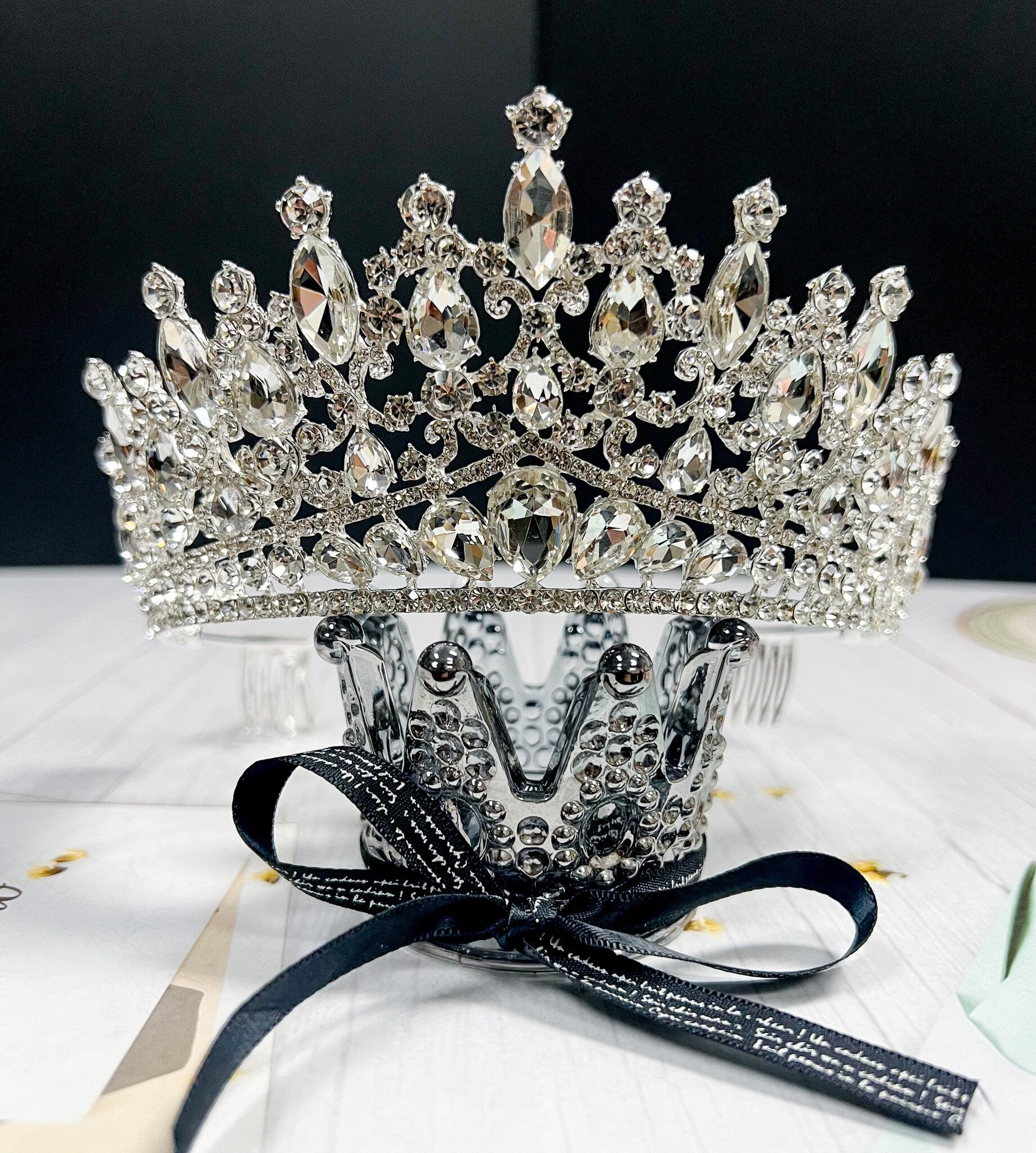 Silver Rhinestone Queen Tiara With Comb Princess Crown Bridal Headpiece