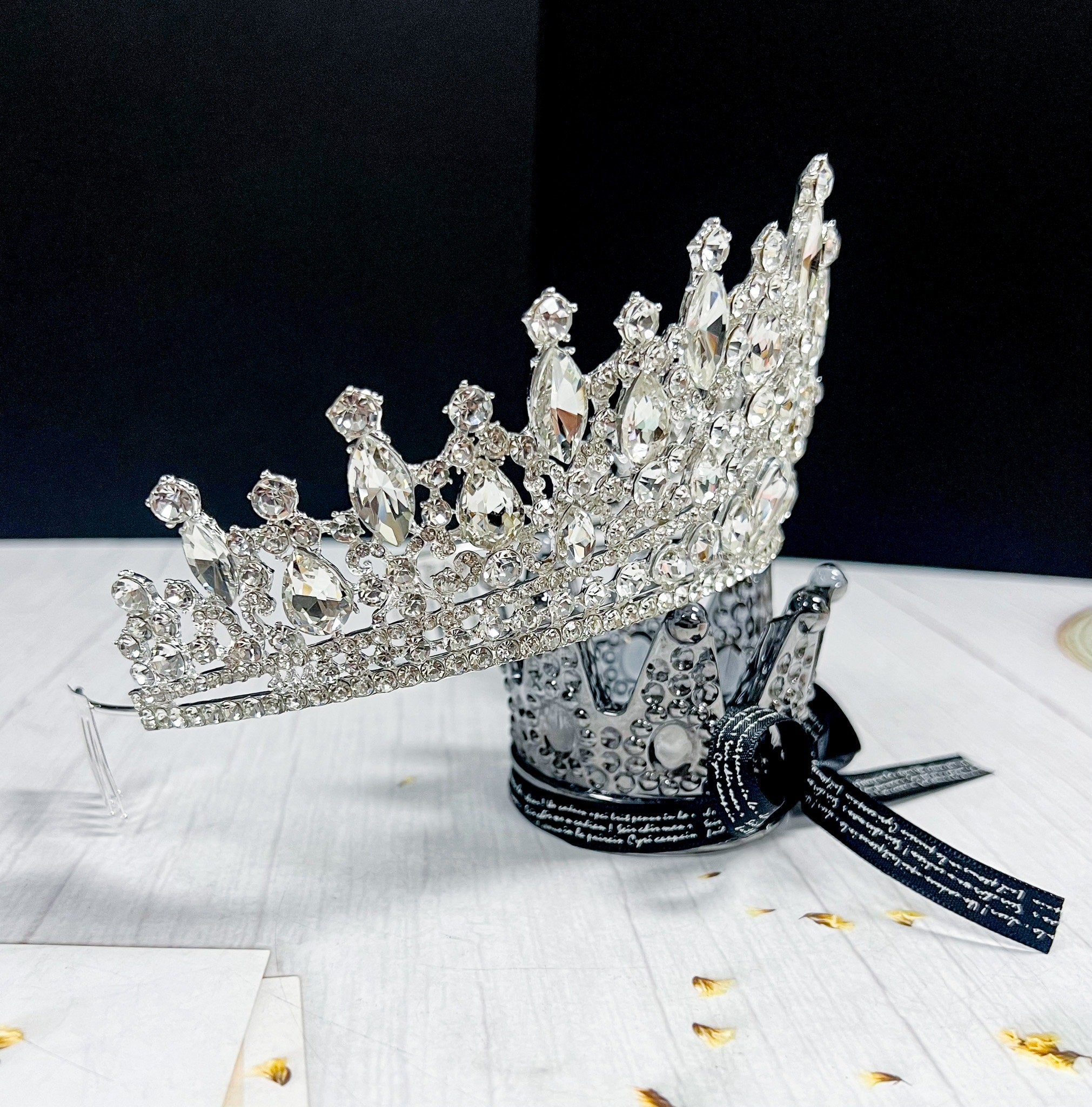 Silver Rhinestone Queen Tiara With Comb Princess Crown Bridal Headpiece