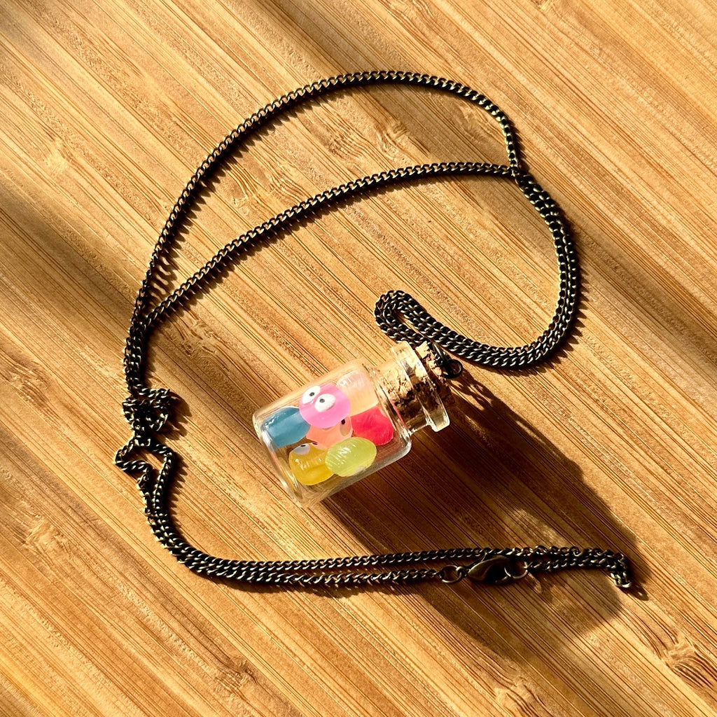 VanillaStarCafe Rainbow Soot Sprites in a Jar Charm Pendant 30in Chain