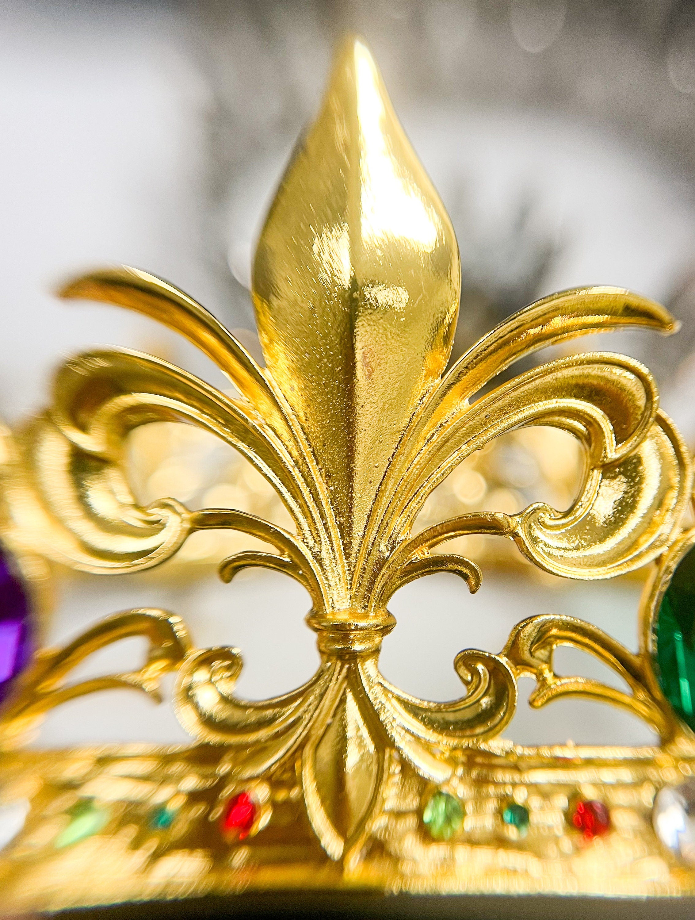 Mardi Gras Fleur-de-lis King Crown: Gemstone Royal Headwear