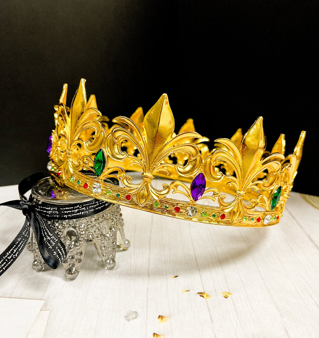 Mardi Gras Fleur-de-lis King Crown: Gemstone Royal Headwear