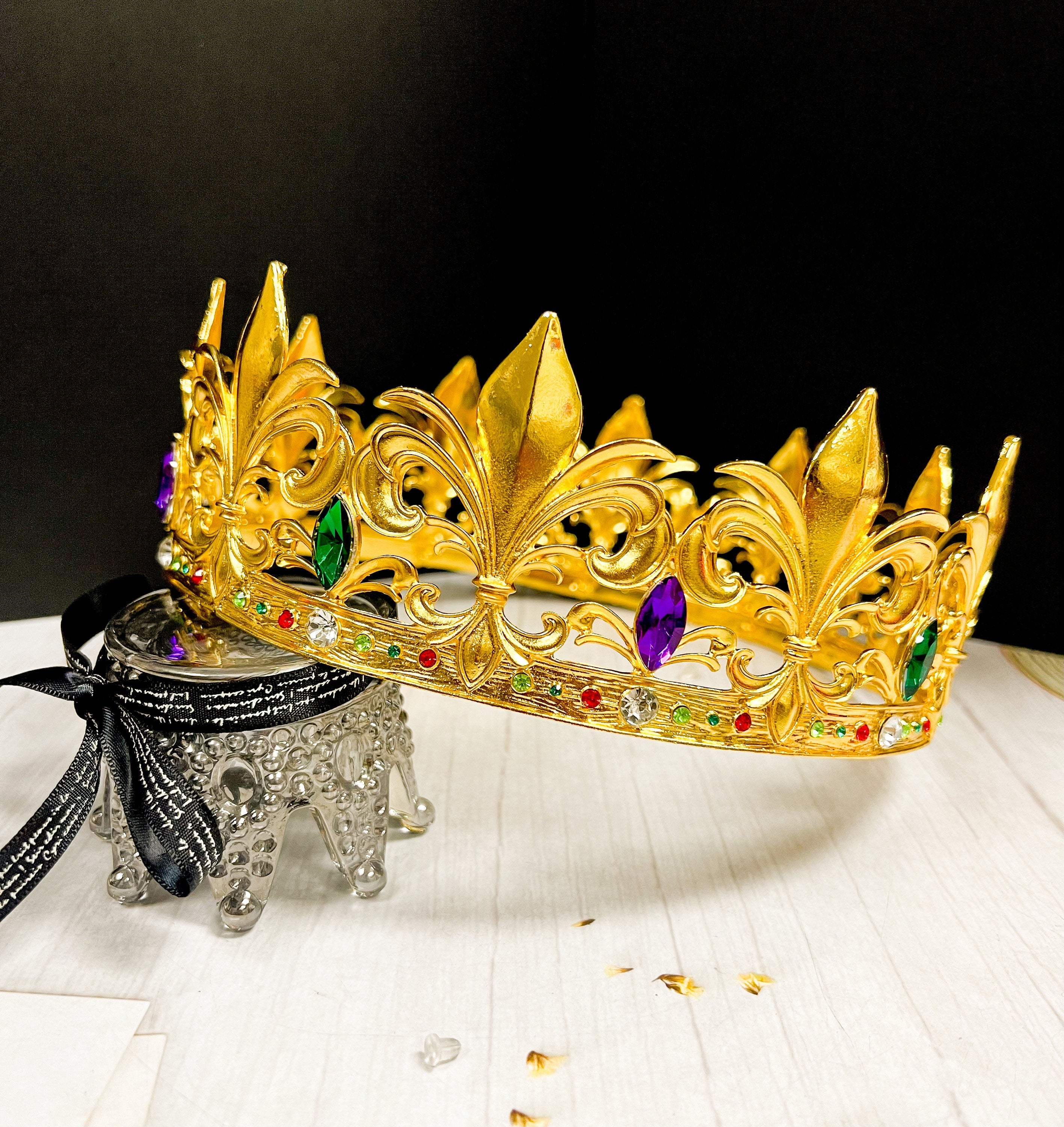 Mardi Gras Fleur-de-lis King Crown: Gemstone Royal Headwear
