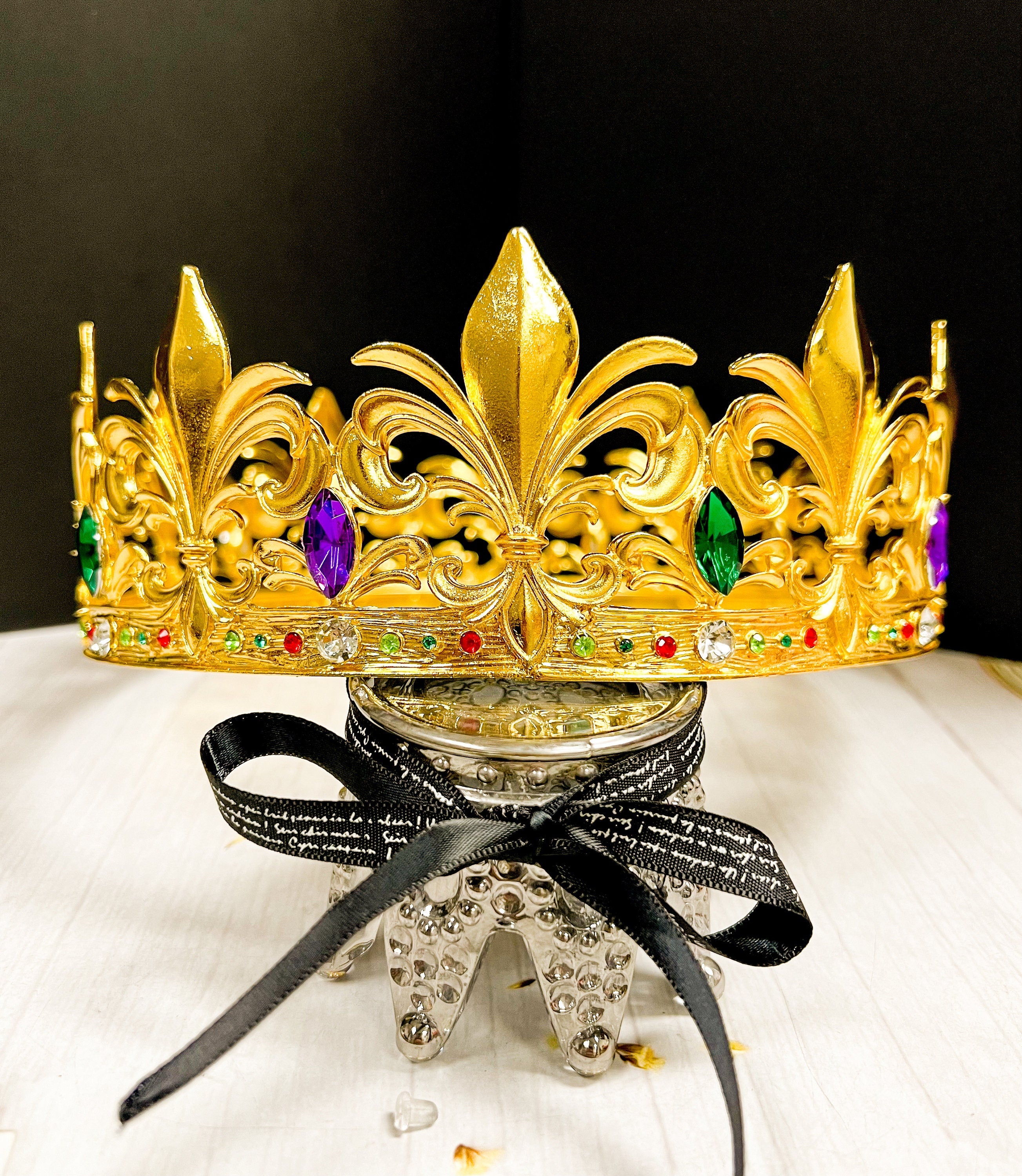 Mardi Gras Fleur-de-lis King Crown: Gemstone Royal Headwear