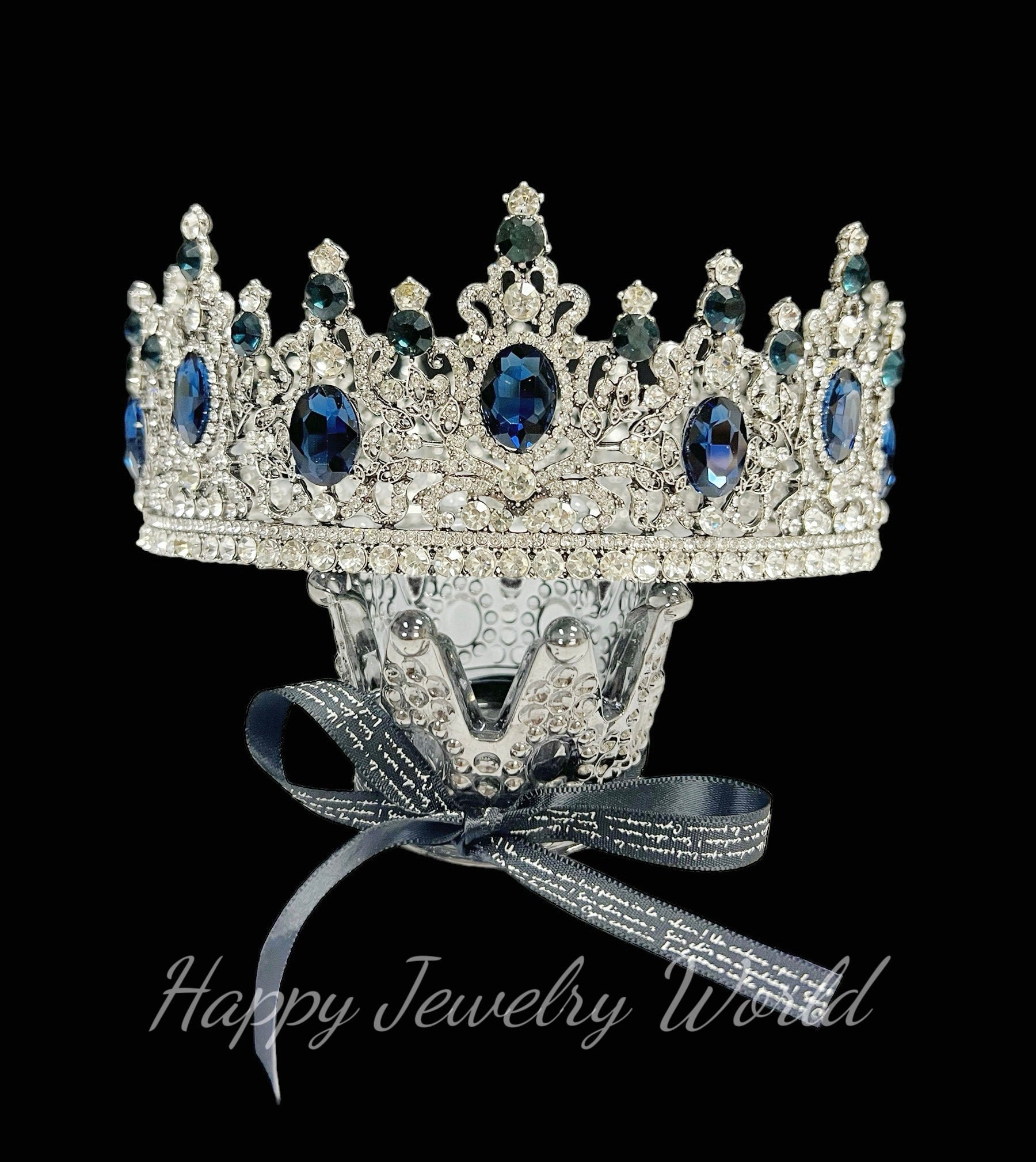 HappyJewelryWorld Royal King Blue Crystal Crown