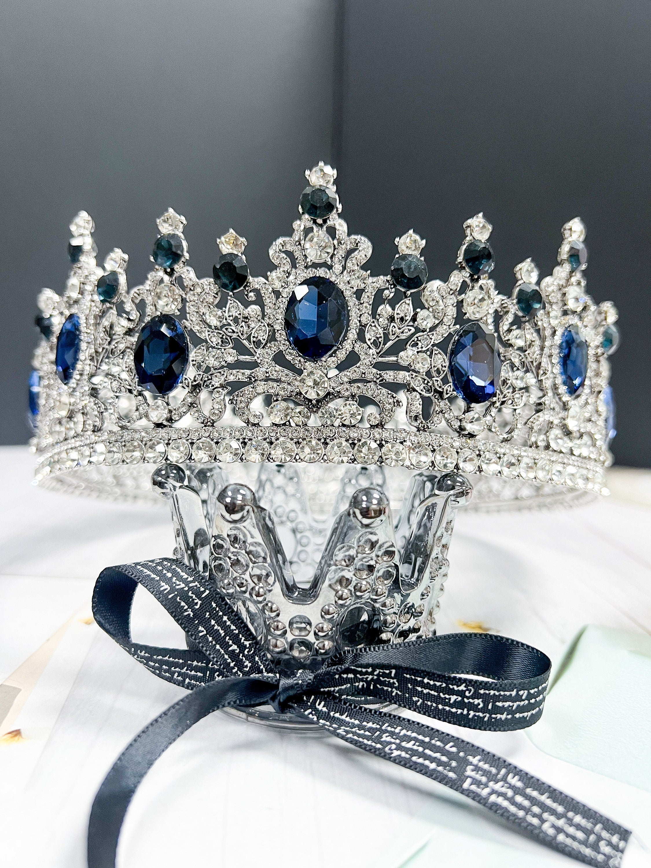 HappyJewelryWorld Royal King Blue Crystal Crown