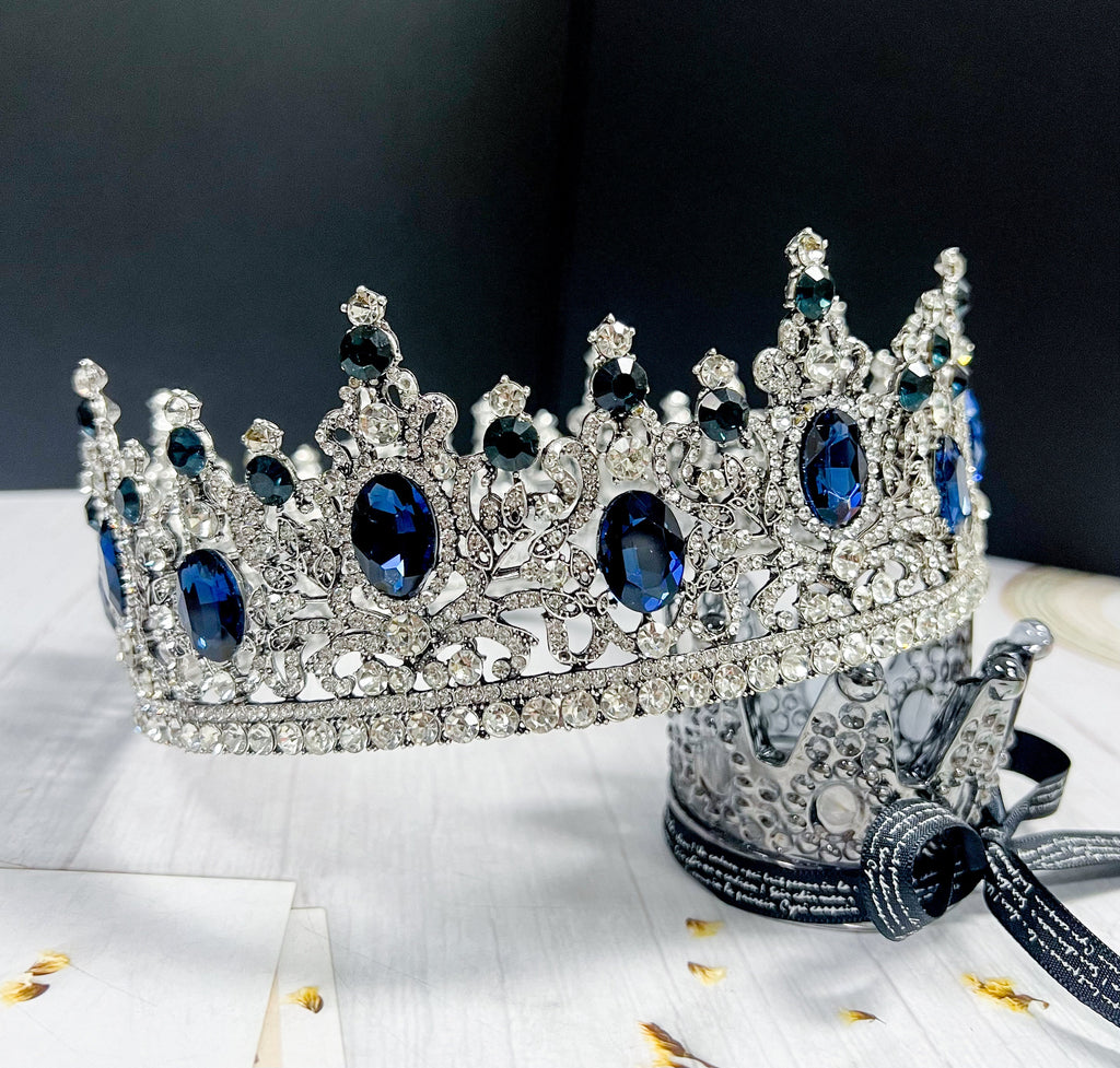 HappyJewelryWorld Royal King Blue Crystal Crown