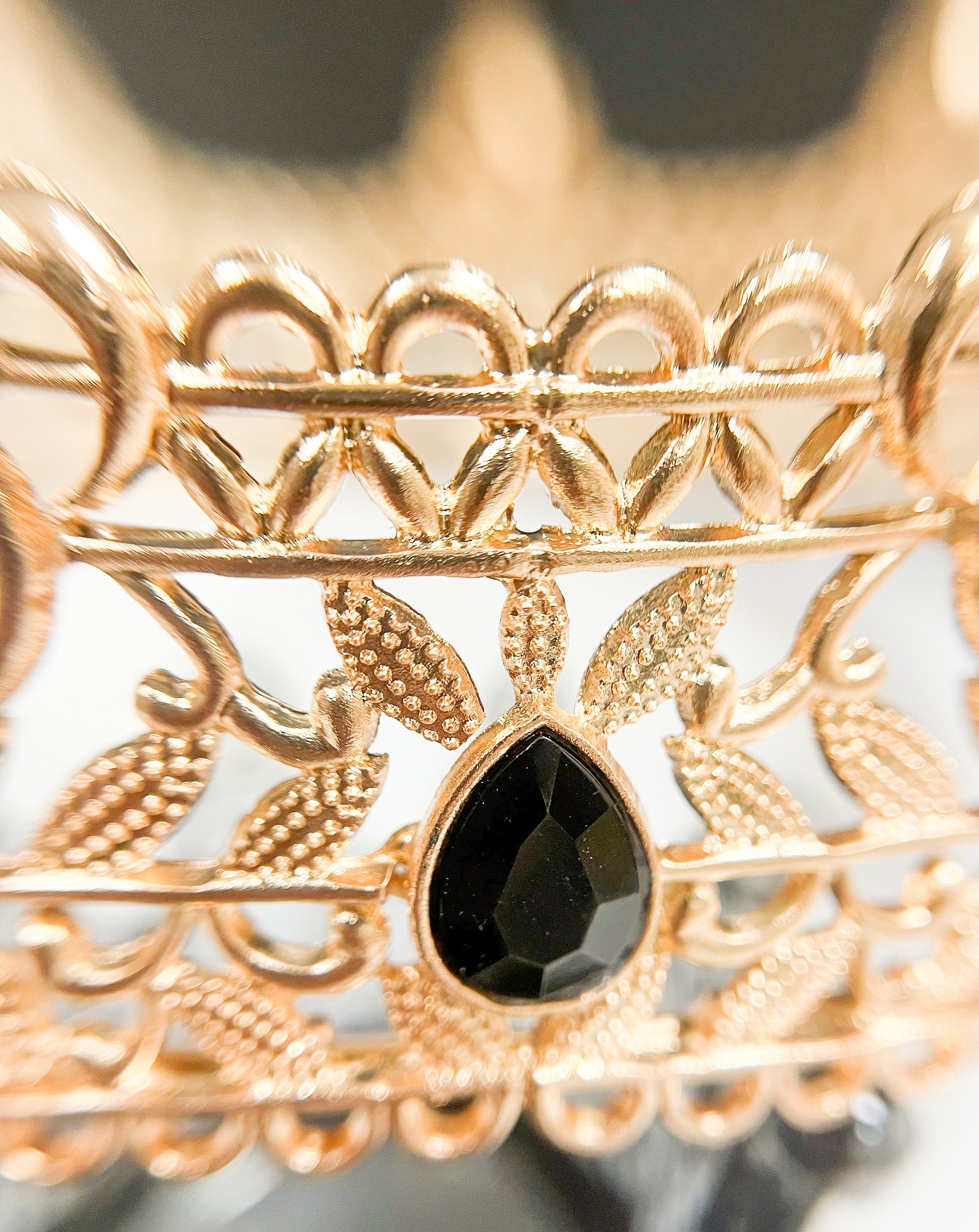 Royal King Crown for Men XL Full Round Gold Black Crystal