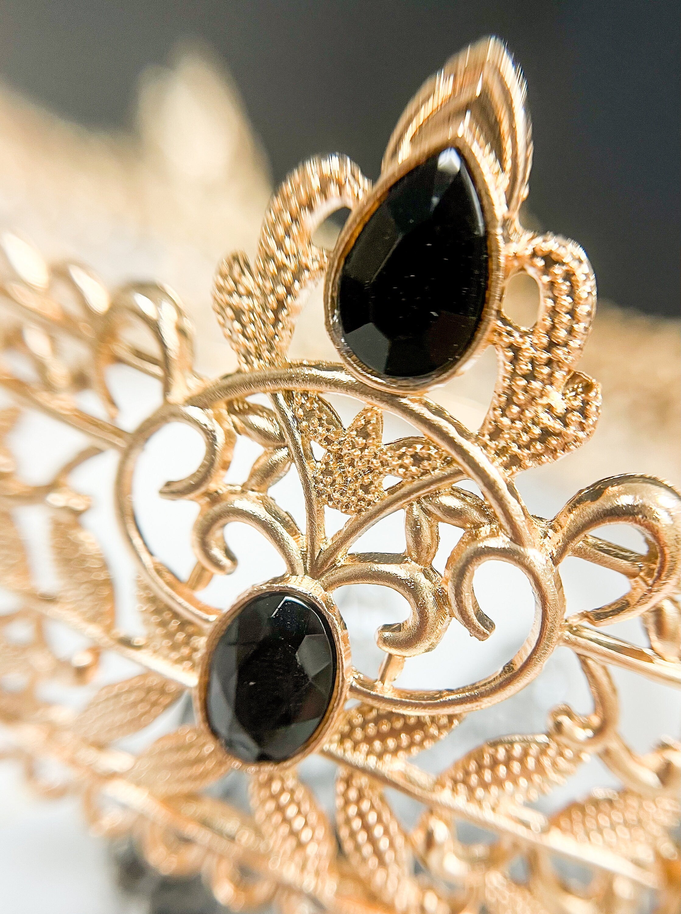 Royal King Crown for Men XL Full Round Gold Black Crystal