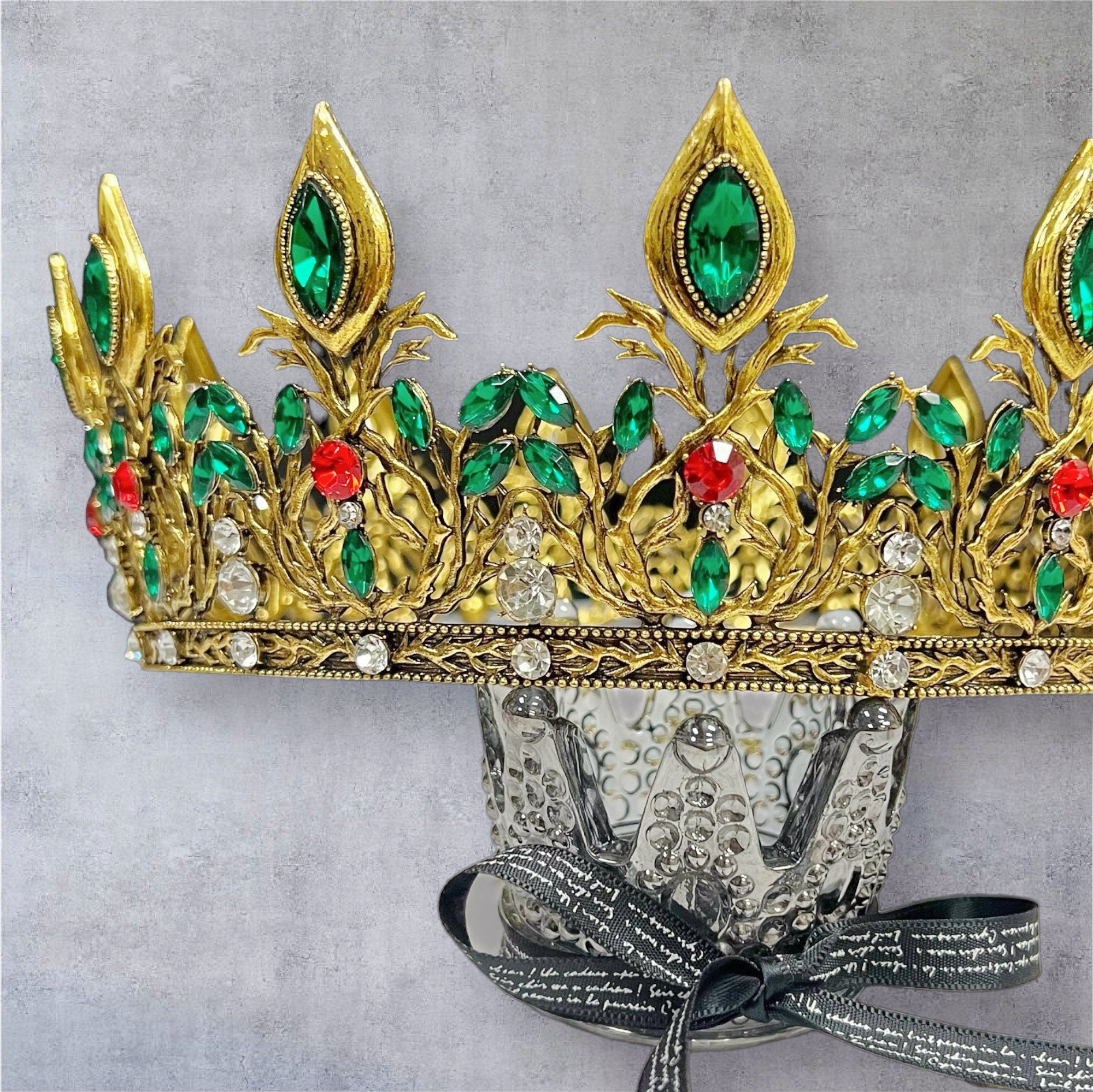 HappyJewelryWorld Vintage King Crown Green Crystal Medieval Men's Crown