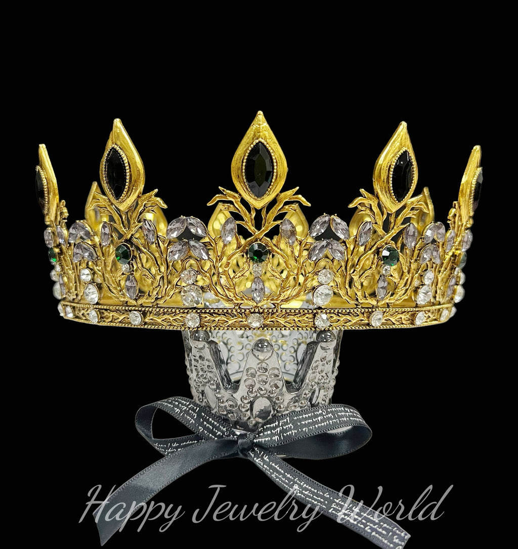 HappyJewelryWorld Gold King Crown with Black Sapphire Crystals XXL