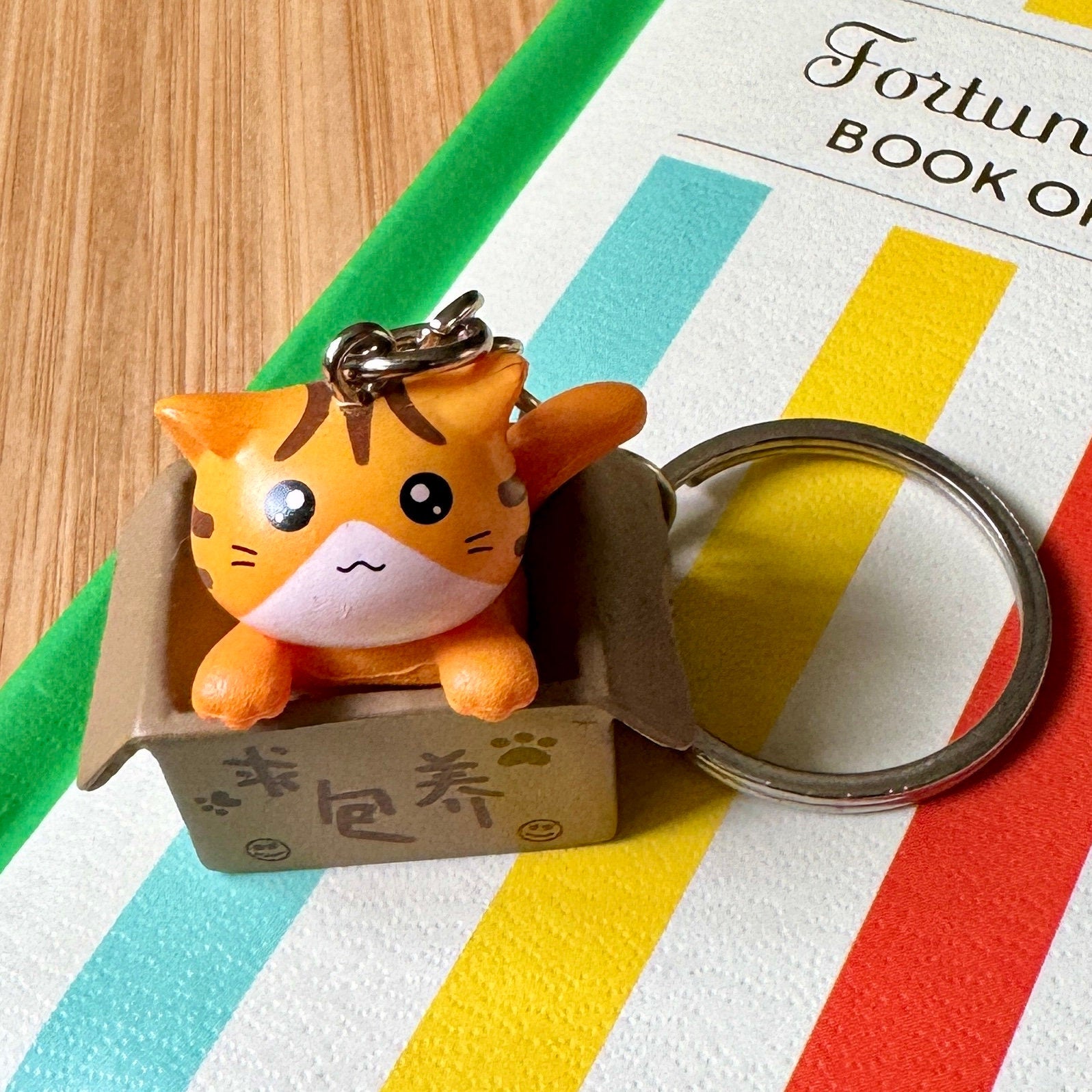 VanillaStarCafe Kitten in a Box Cat Keychain Mini Charm 1 Inch